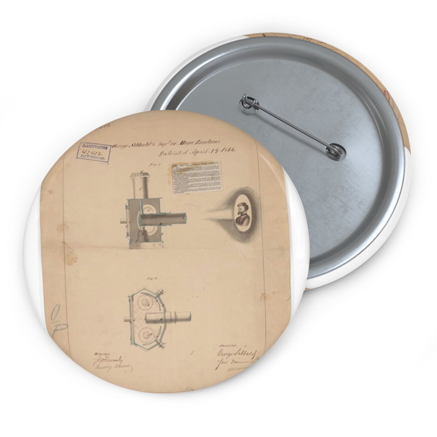 Patent drawing - Drawing of Improvement in Magic Lanterns Public domain image Pin Buttons with Crisp Design
