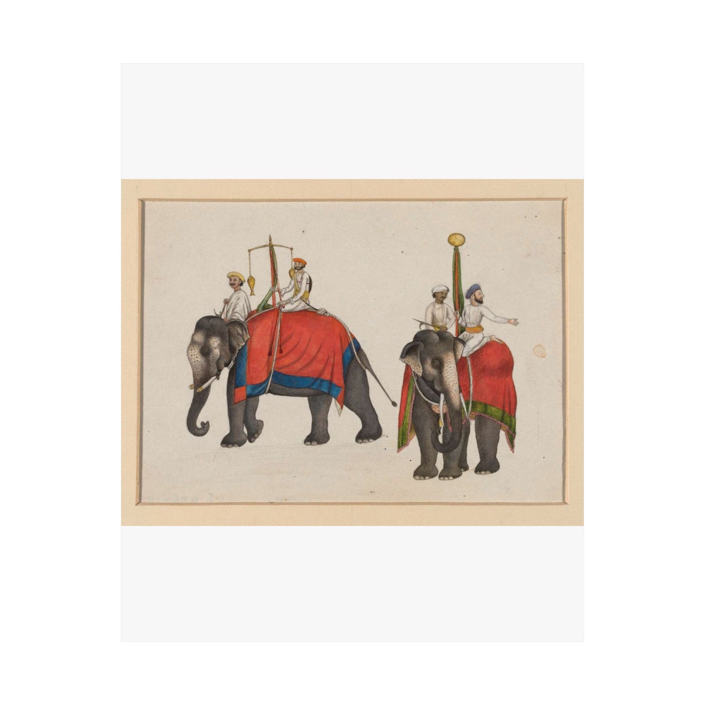 Two elephants carrying the fish and sun insignia of Mughal sovereignty High Quality Matte Wall Art Poster for Home, Office, Classroom