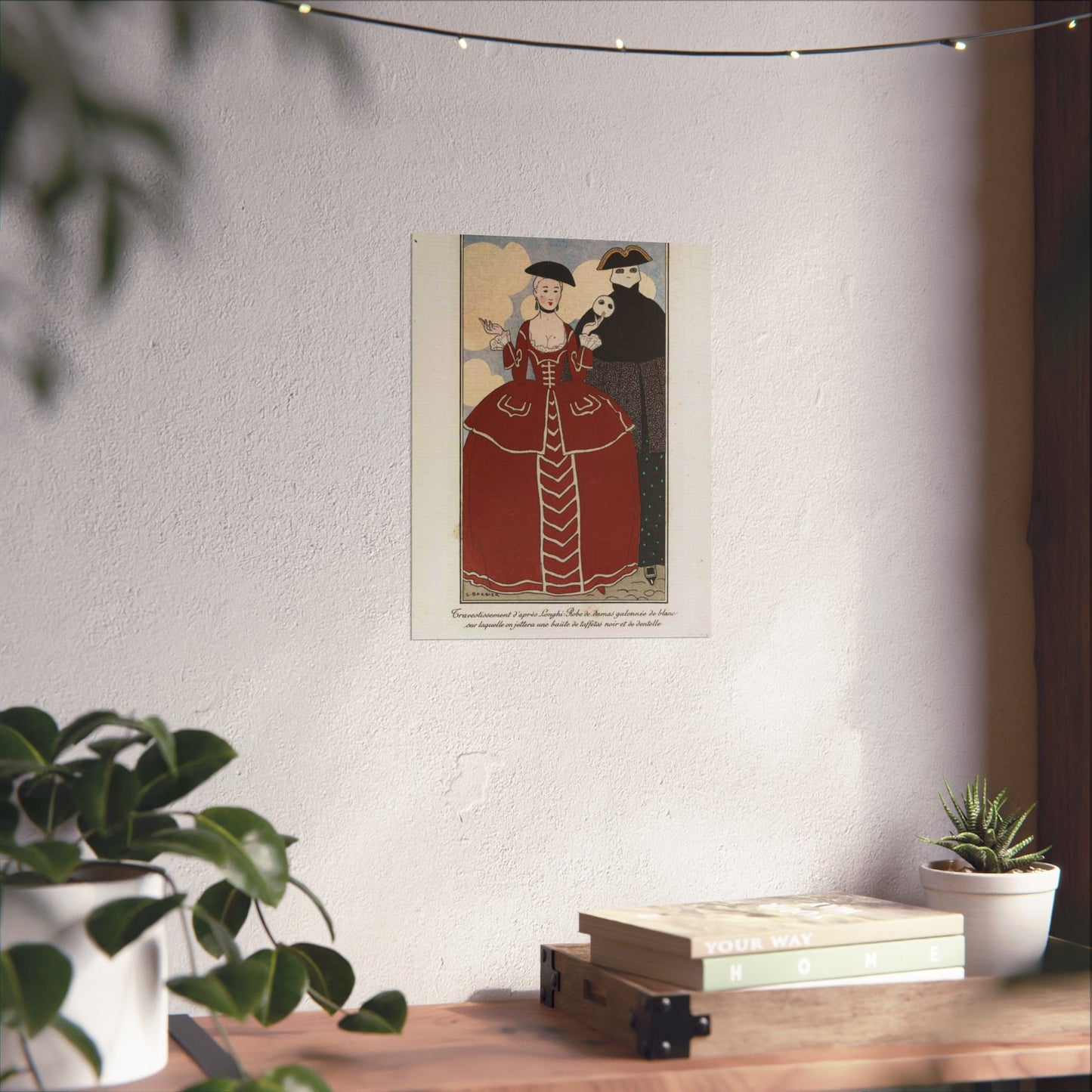 Fancy dress (Travestissement d'aprés Longhi - Robe de damas galonnée de blanc sur laquelle on jettera une baiite de taffetas noir et de dentelle) (CBL WEp 0847) High Quality Matte Wall Art Poster for Home, Office, Classroom