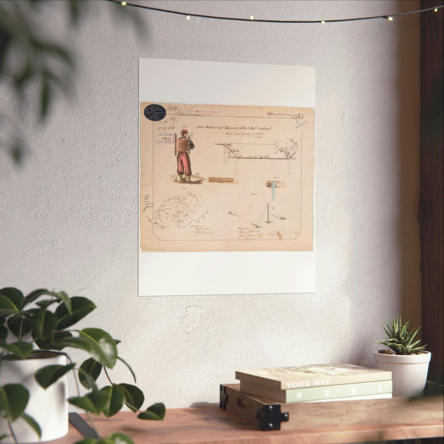 Patent drawing - Drawing of Improved Knapsack, Litter and Tent Combined Public domain image High Quality Matte Wall Art Poster for Home, Office, Classroom