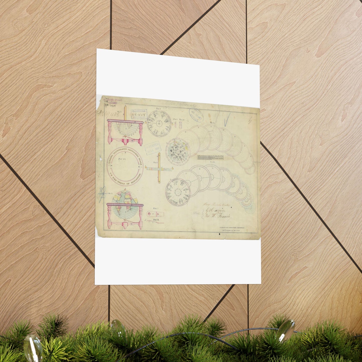 Patent drawing - Drawing of a Terrestrial Globe Public domain image High Quality Matte Wall Art Poster for Home, Office, Classroom