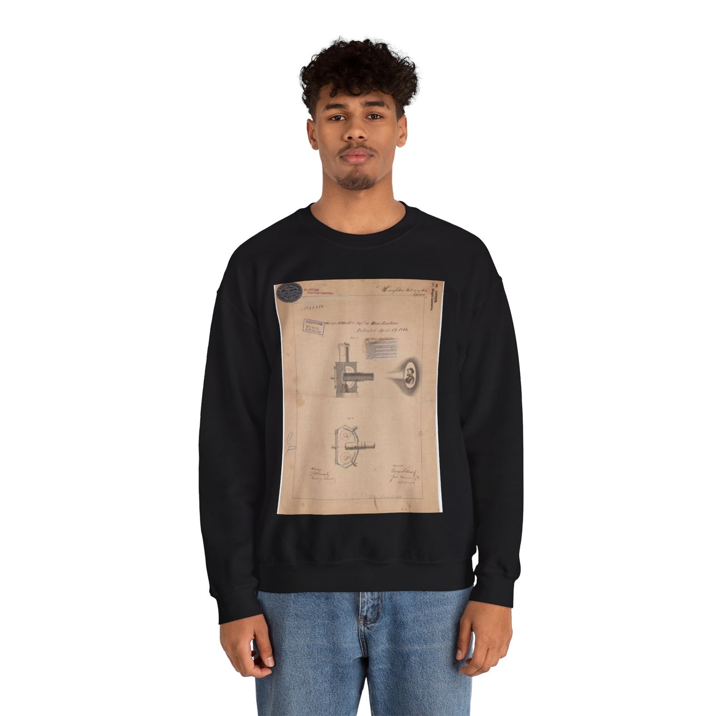Patent drawing - Drawing of Improvement in Magic Lanterns Public domain image Black Heavy Blend Adult Crew Neck SweatShirt