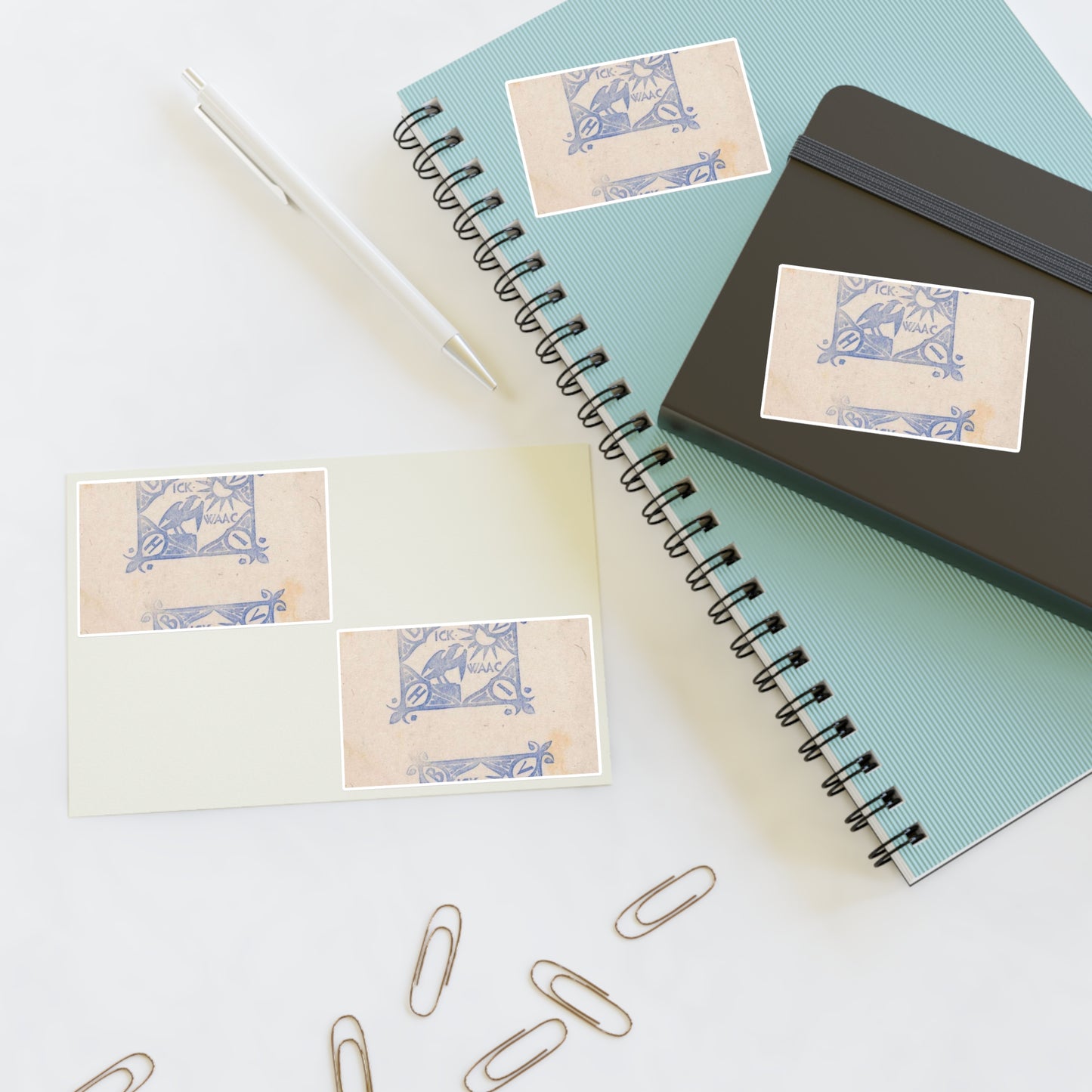Twee vignetten met een roofvogel die naar de zon staart, RP-P-OB-16.642 Laminated UV Protective Vinyl Stickers