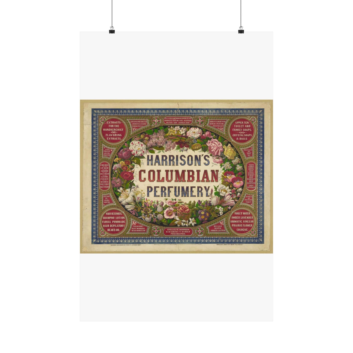 Harrison's Columbian perfumery / Designed and drawn on stone by Alphonse Bigot. High Quality Matte Wall Art Poster for Home, Office, Classroom