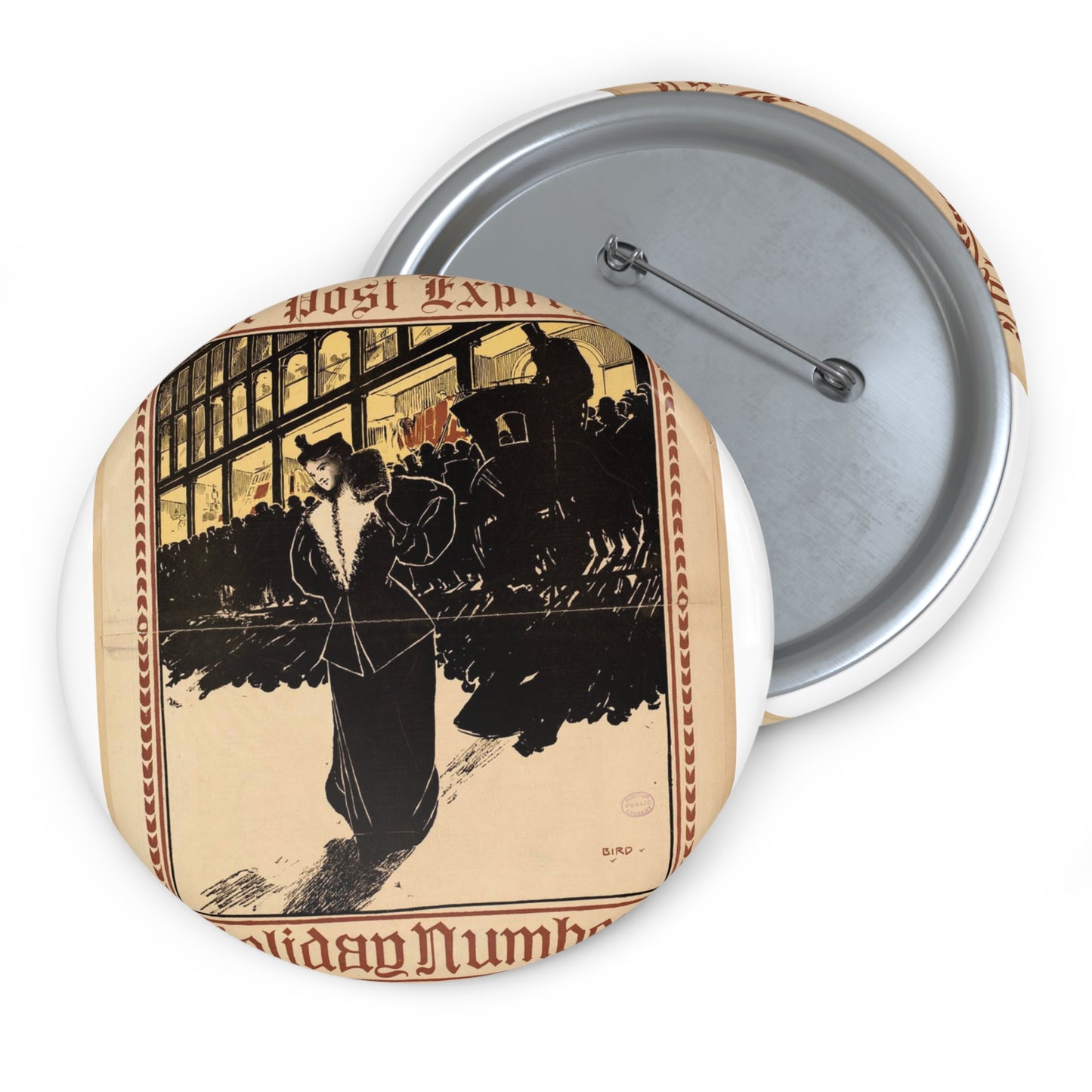 The post express, holiday number Pin Buttons with Crisp Design