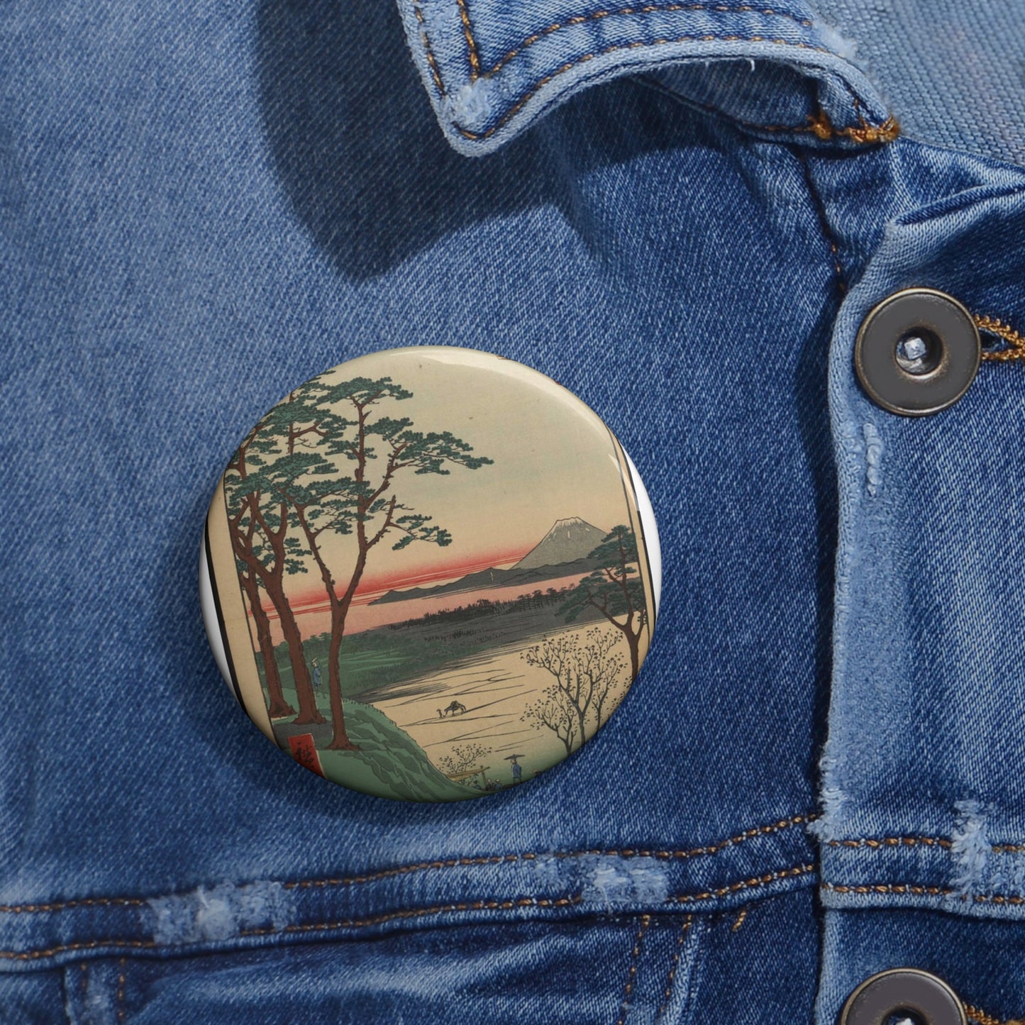 Gajō icchō, Ando Hiroshige - Public domain portrait drawing Pin Buttons with Crisp Design