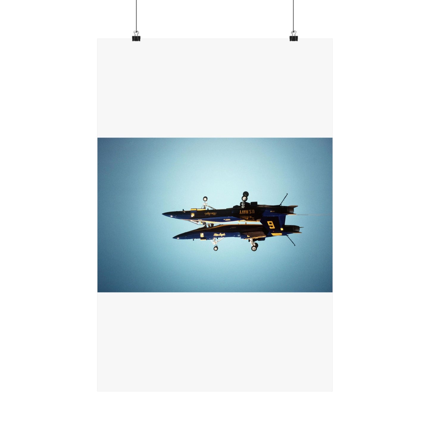 Two F/A-18A Hornet aircraft of the Blue Angels Flight Demonstration Squadron execute the Fortus maneuver during an air show High Quality Matte Wall Art Poster for Home, Office, Classroom