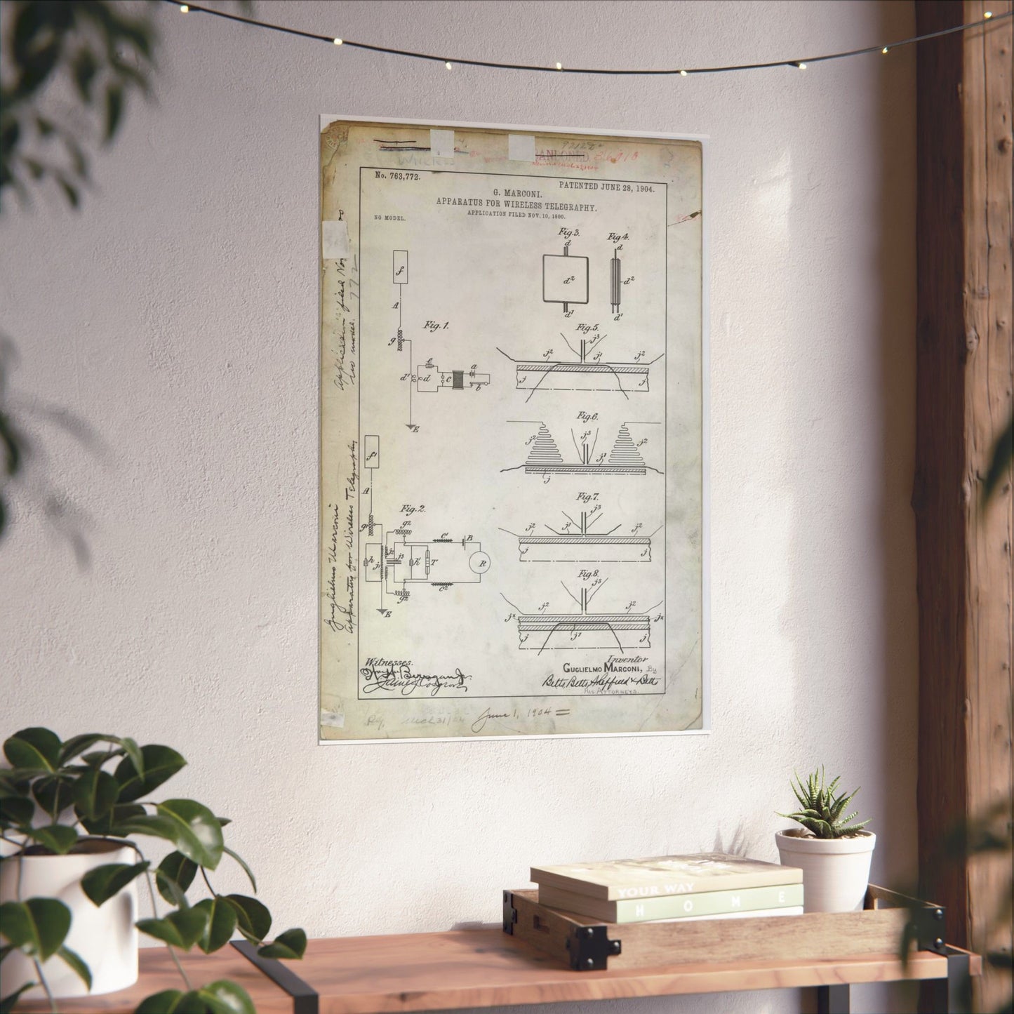 Patent drawing - for G. Marconi's Apparatus for Wireless Telegraphy Public domain image High Quality Matte Wall Art Poster for Home, Office, Classroom