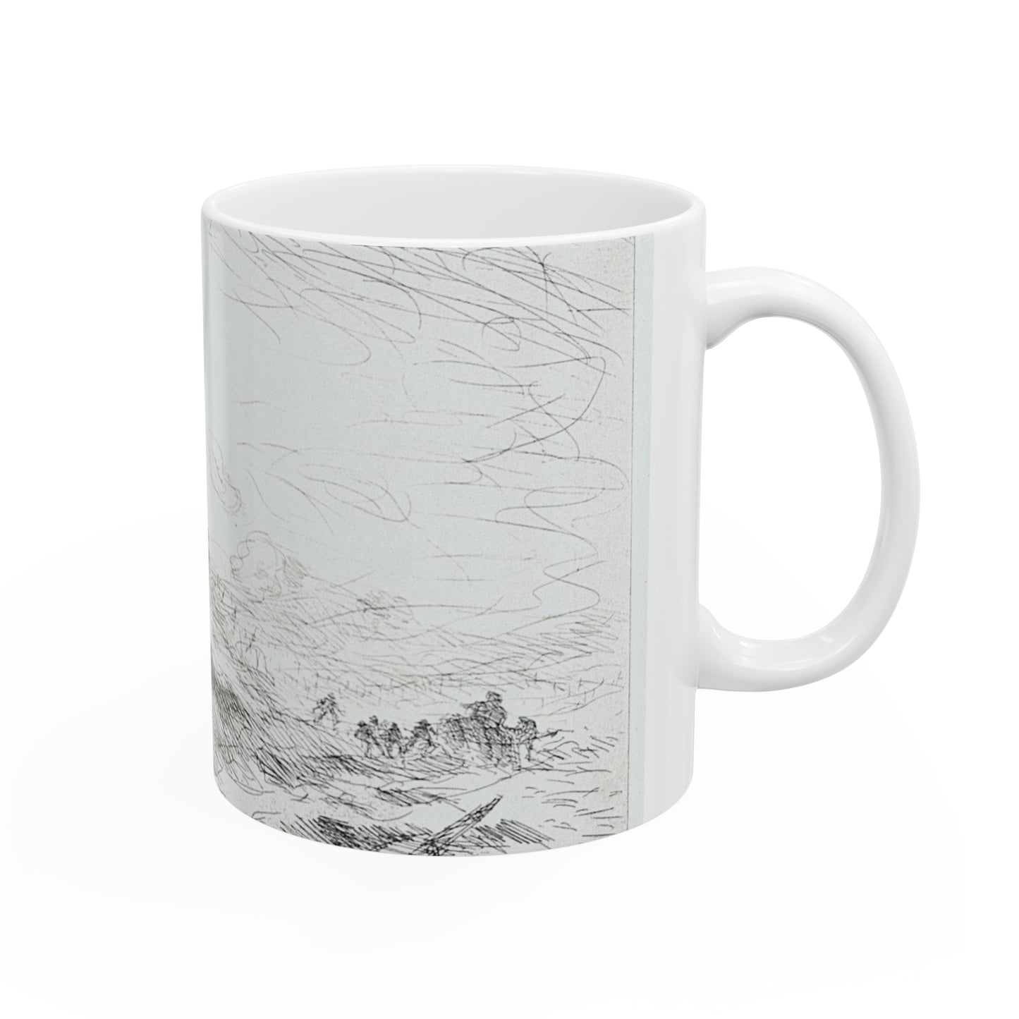Ceramic Mug, 11oz - artwork-the-jump-off-tanks-with-pioneer-infantry-and-smoke-artist-lester-hornby