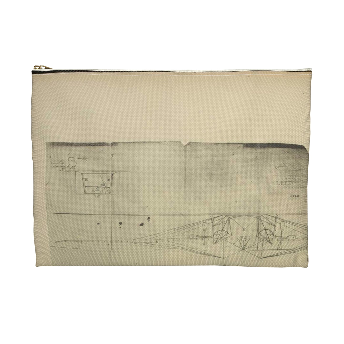 Patent drawing - Planche I et II du brevet n° 111.574 pris en France le 16 février 1876, par Penaud et Gauchot, pour «Un aéro-plane ou appareil aérien volant». Public domain image Large Organizer Pouch with Black Zipper
