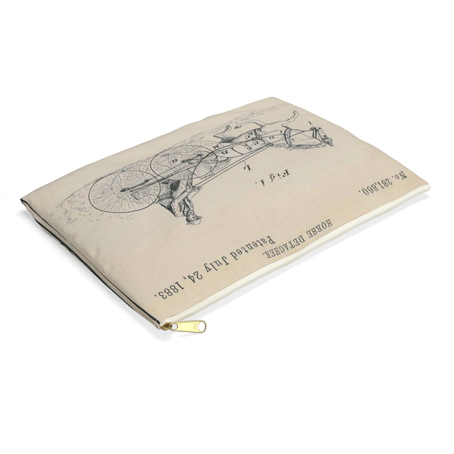 Patent drawing - for O. T. Jones' Horse Detacher Public domain image Large Organizer Pouch with Black Zipper