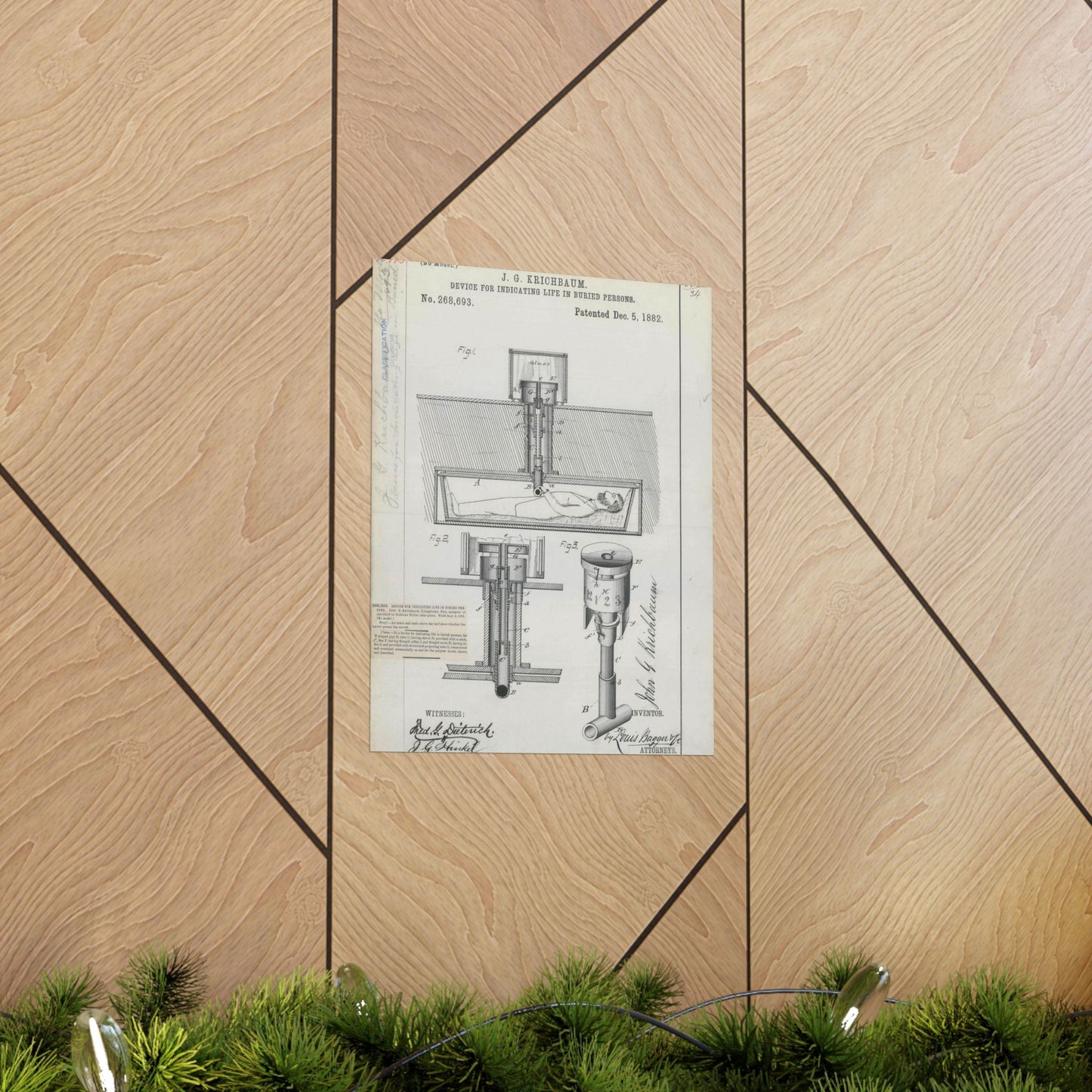 Patent drawing - for J. G. Krichbaum's Device for Indicating Life in Buried Persons Public domain image High Quality Matte Wall Art Poster for Home, Office, Classroom
