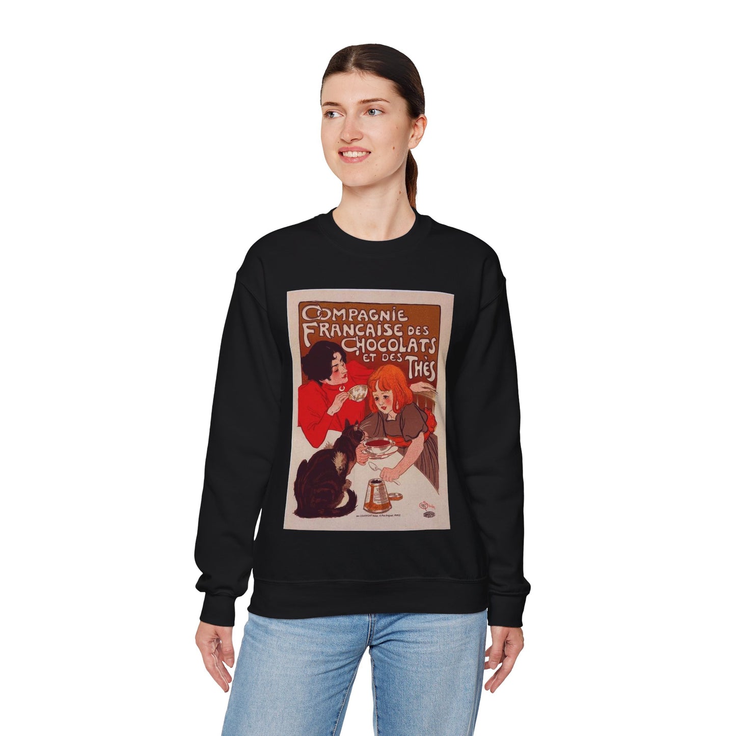 Affiche pour le "Chocolat de la Compagnie Française". Black Heavy Blend Adult Crew Neck SweatShirt