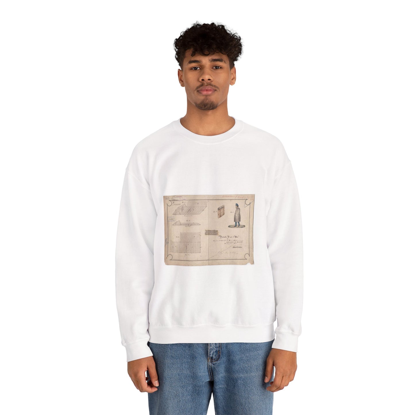 Patent drawing - Drawing of Portable Tent and Abri Public domain image White Heavy Blend Adult Crew Neck SweatShirt