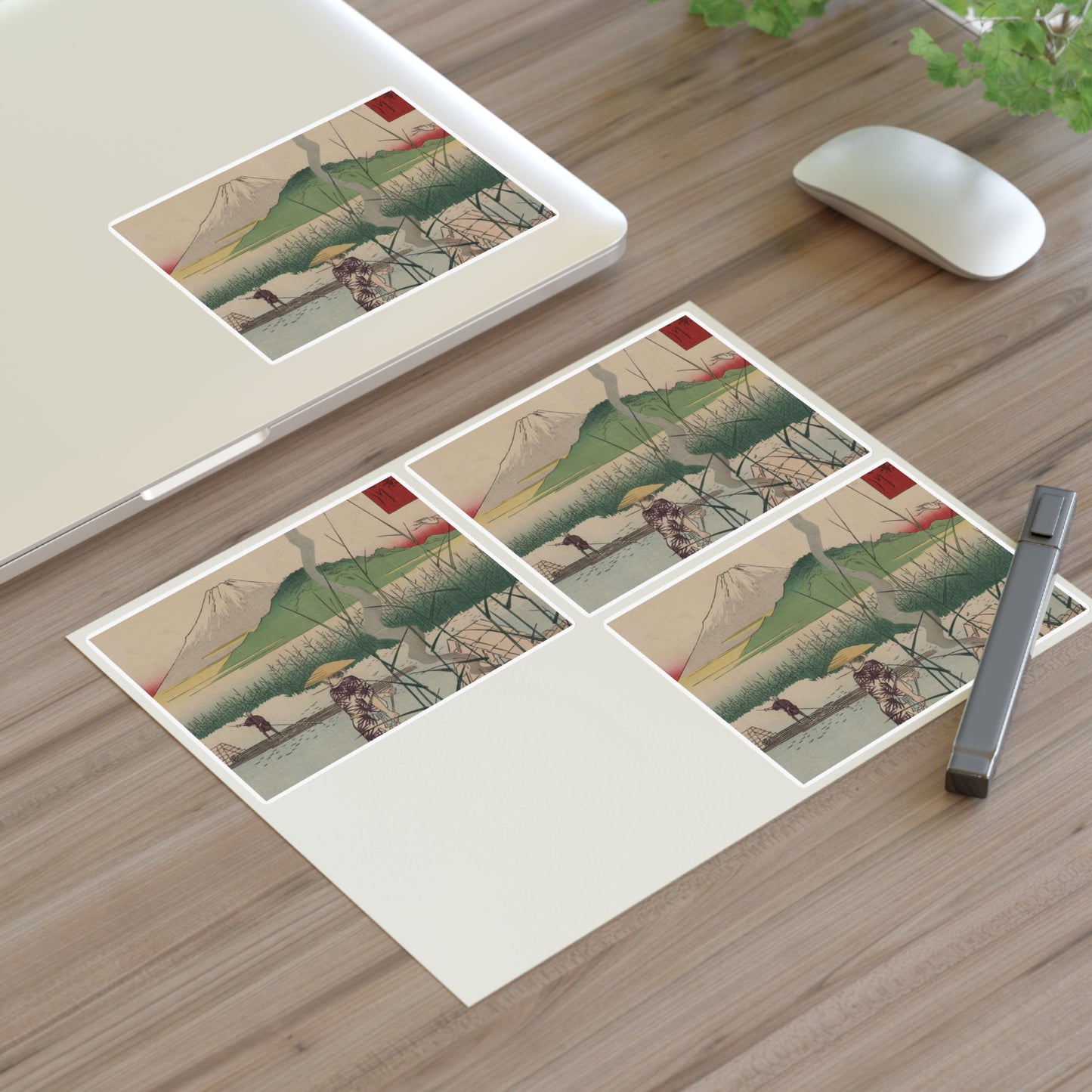 18 - The Sagami River - A painting of a man standing on a boat in a body of water Laminated UV Protective Vinyl Stickers