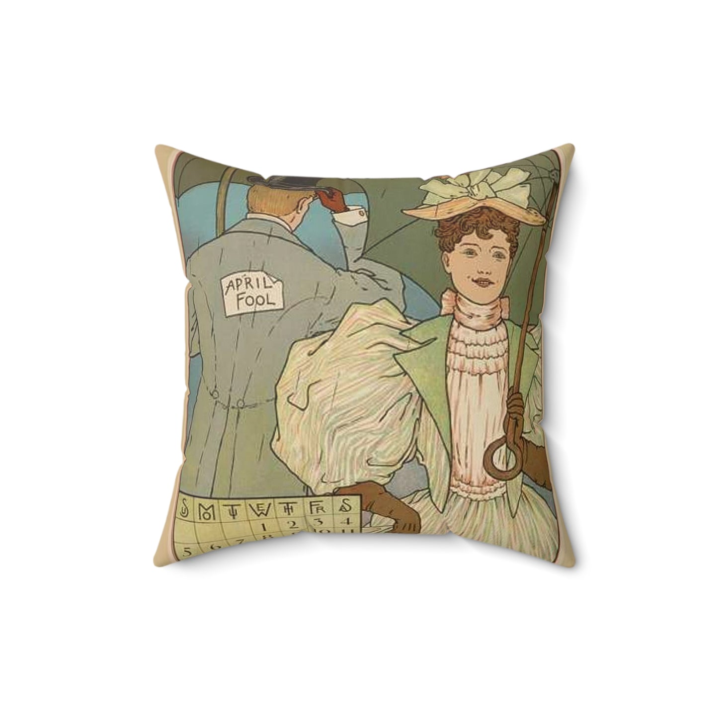 April, Art Nouveau Poster - Art nouveau public domain poster Decorative Accent Square Pillow