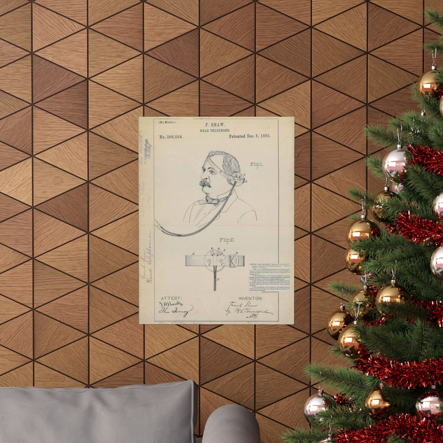 Patent drawing - for F. Shaw's Head Telephone Public domain image High Quality Matte Wall Art Poster for Home, Office, Classroom
