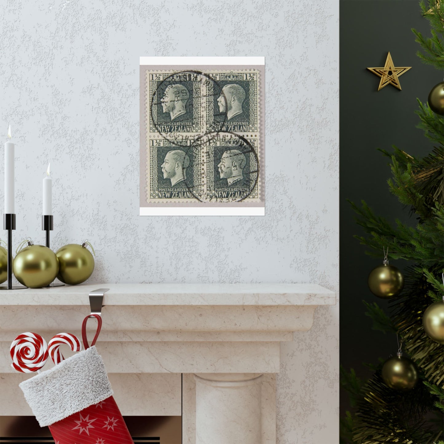 Block of one and a half penny 'King George V' definitive stamps in grey slate High Quality Matte Wall Art Poster for Home, Office, Classroom