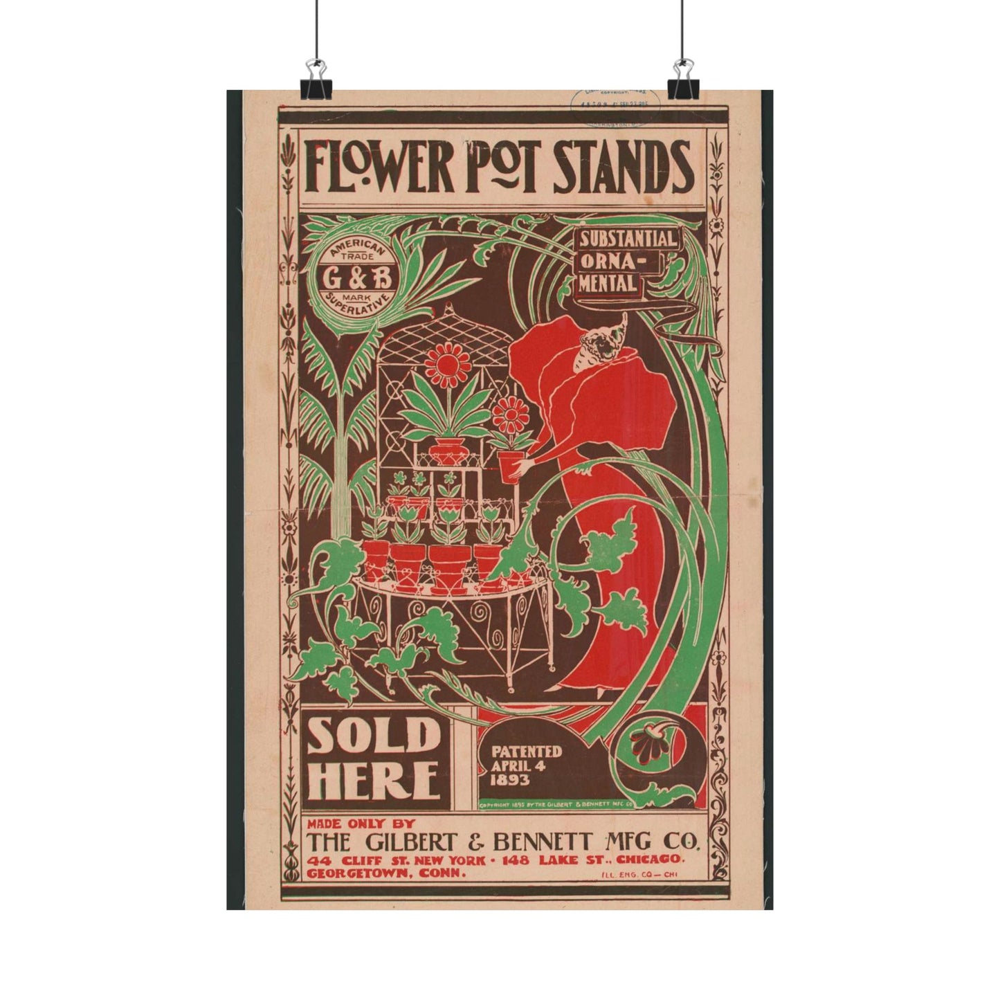 Flower pot stands sold here - Public domain engraving High Quality Matte Wall Art Poster for Home, Office, Classroom