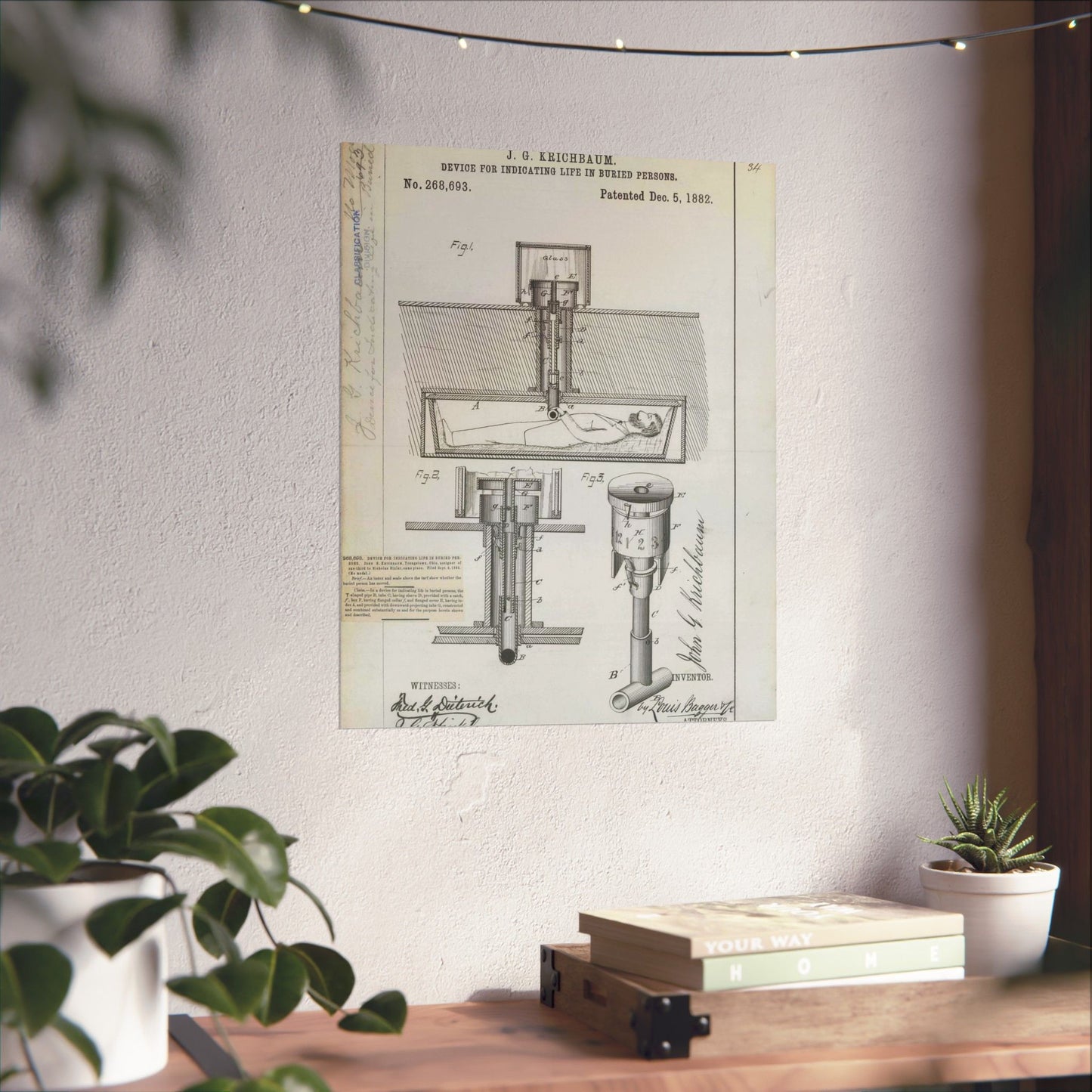 Patent drawing - for J. G. Krichbaum's Device for Indicating Life in Buried Persons Public domain image High Quality Matte Wall Art Poster for Home, Office, Classroom
