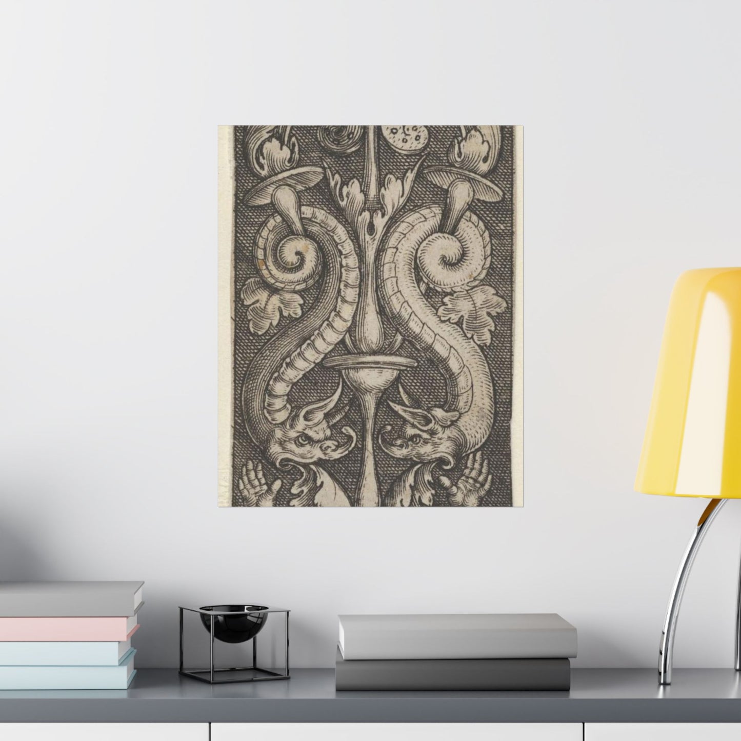 Vertical Panel with a Candelabrum Stemming from a Leaf-Faced Grostesque at Bottom High Quality Matte Wall Art Poster for Home, Office, Classroom
