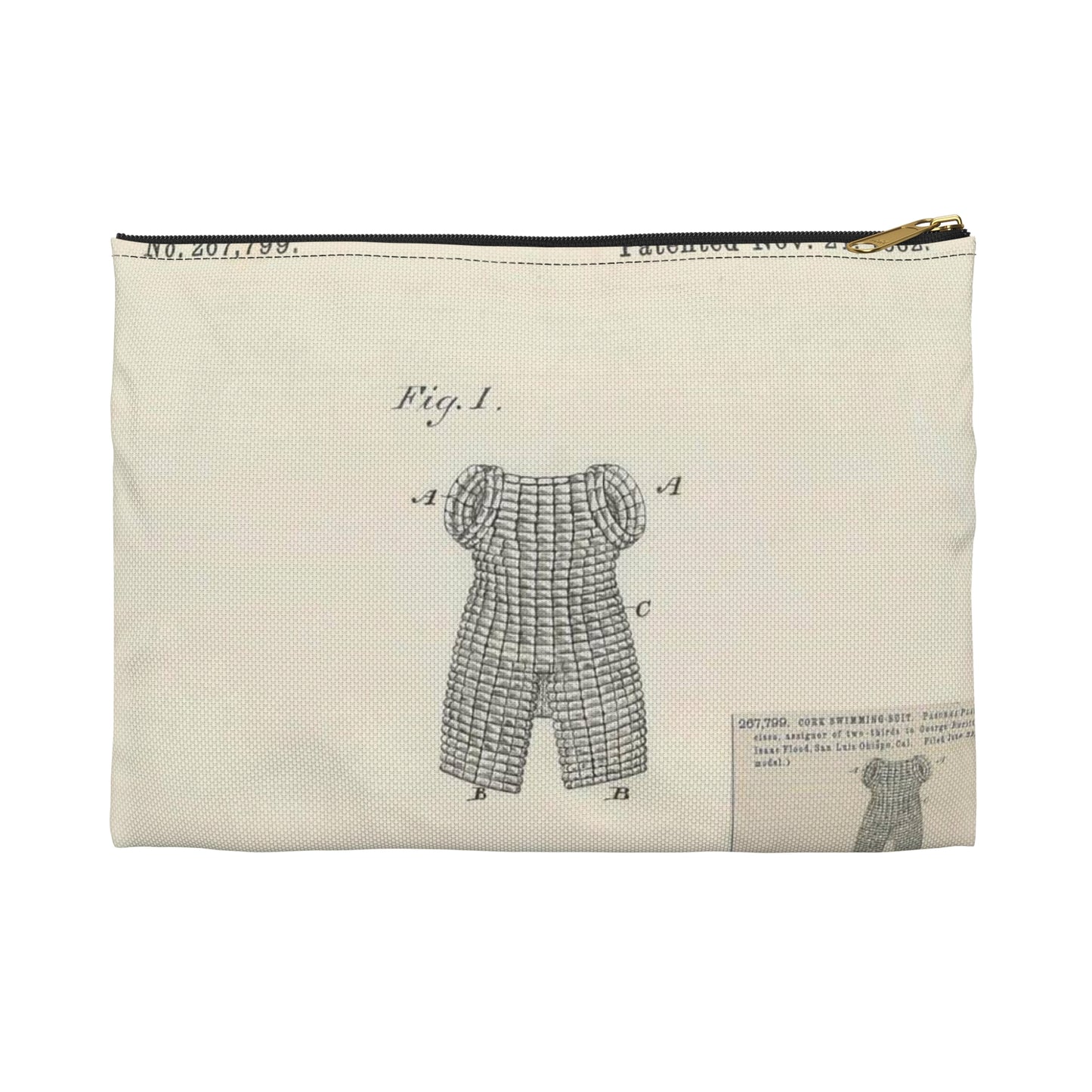 Patent drawing - for P. Plant's Cork Swimming Suit Public domain image Large Organizer Pouch with Black Zipper