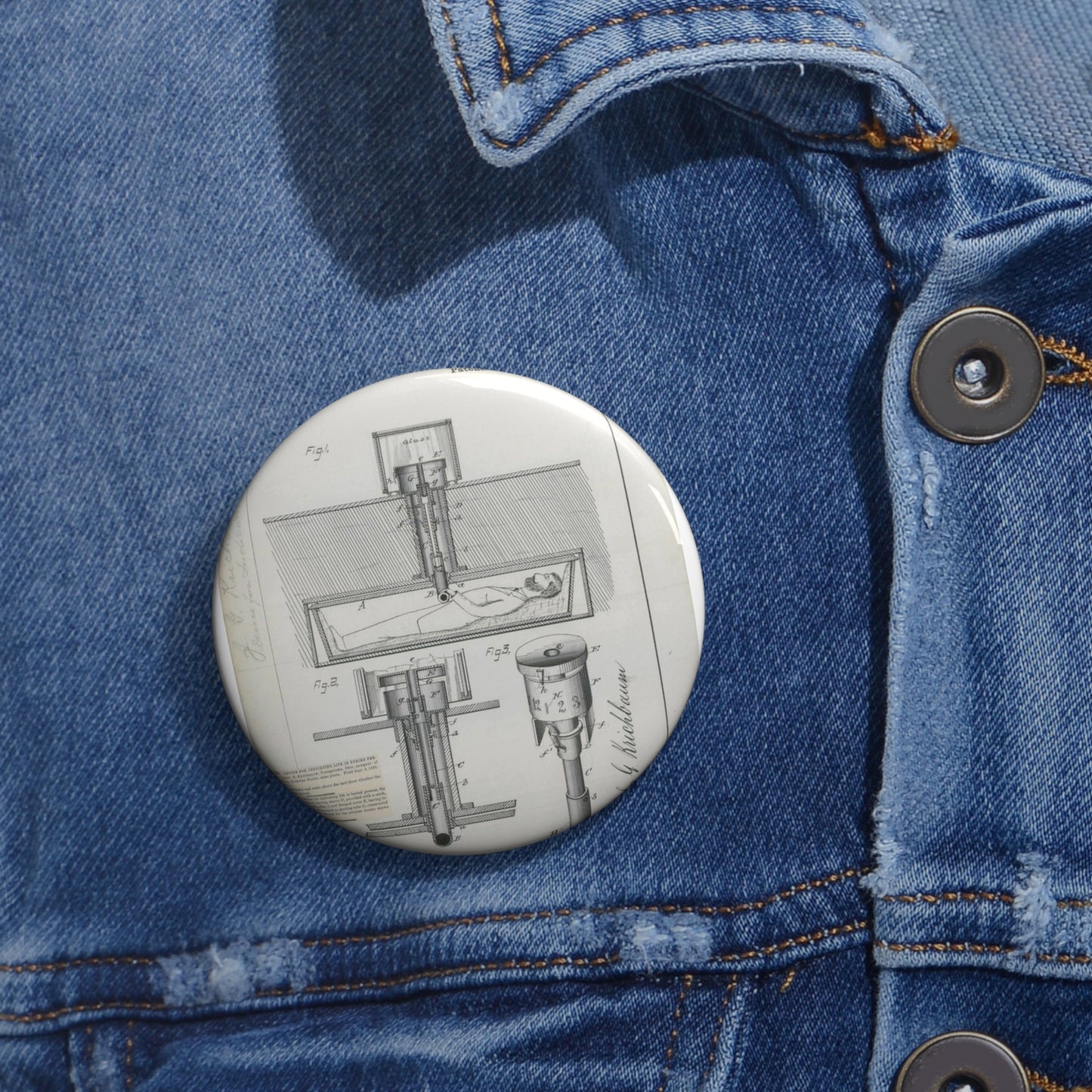 Patent drawing - for J. G. Krichbaum's Device for Indicating Life in Buried Persons Public domain image Pin Buttons with Crisp Design