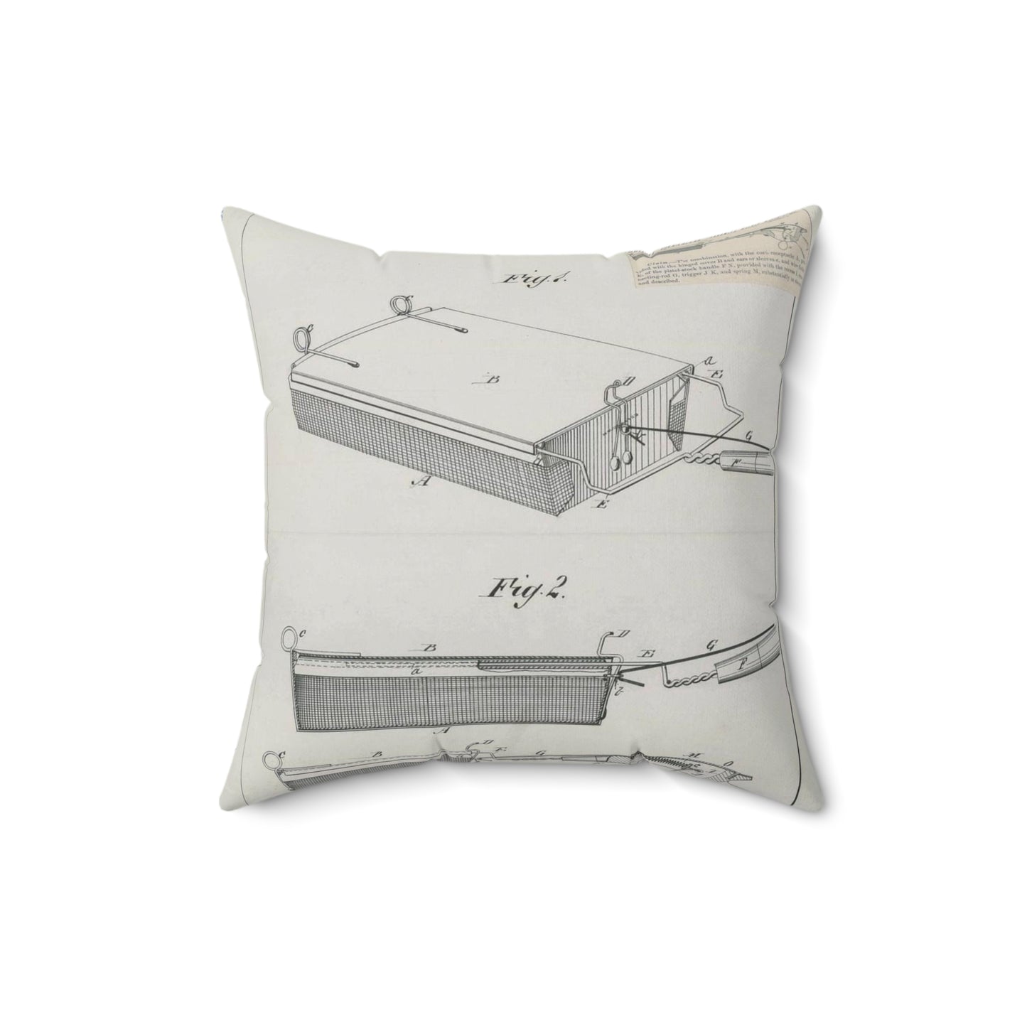Patent Drawing of Engine - for J. Wilkie's Corn Popper Public domain image Decorative Accent Square Pillow