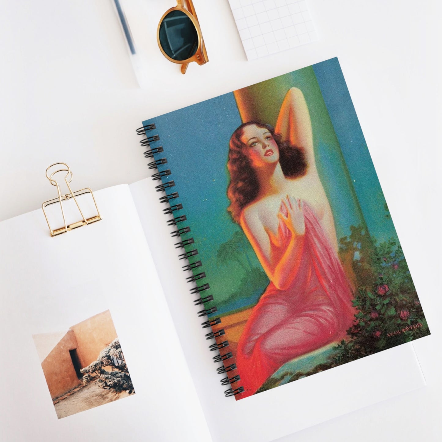 Moonlight and Roses, print from painting by Edward Mason Eggleston Spiral Bound Ruled Notebook with Printed Cover