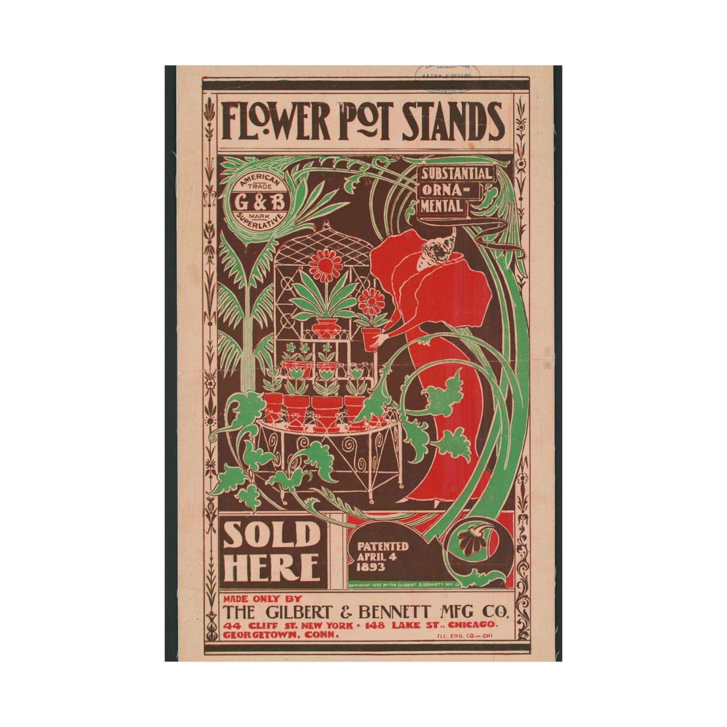 Flower pot stands sold here - Public domain engraving High Quality Matte Wall Art Poster for Home, Office, Classroom