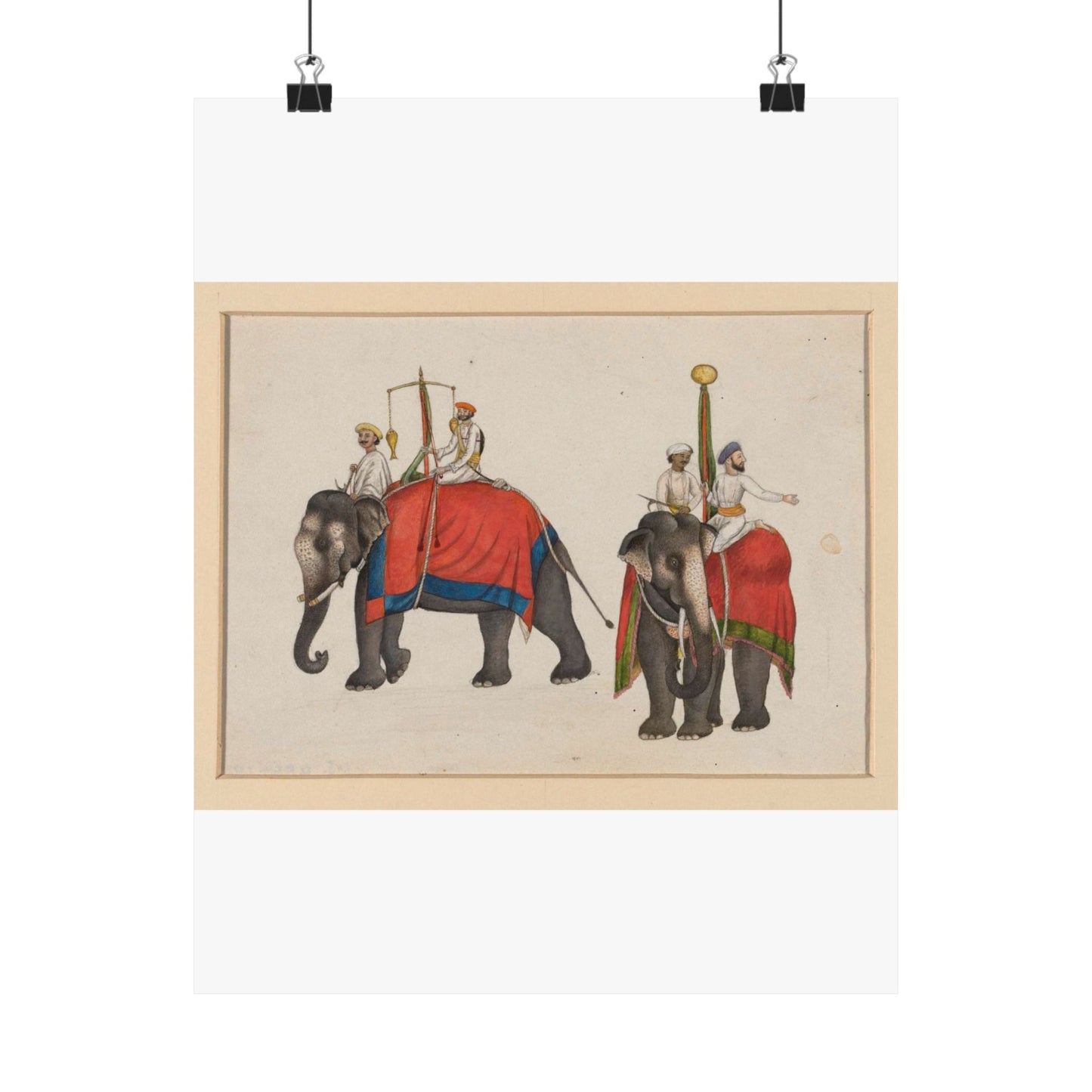 Two elephants carrying the fish and sun insignia of Mughal sovereignty High Quality Matte Wall Art Poster for Home, Office, Classroom