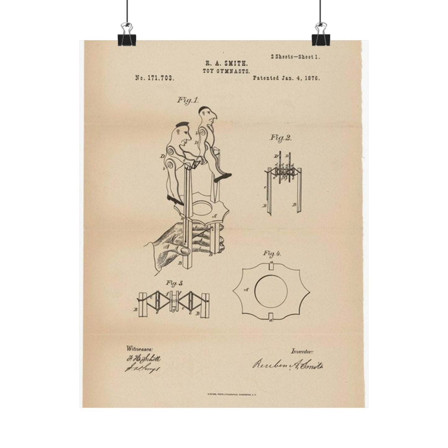 Patent drawing - for a Toy Gymnast Public domain image High Quality Matte Wall Art Poster for Home, Office, Classroom