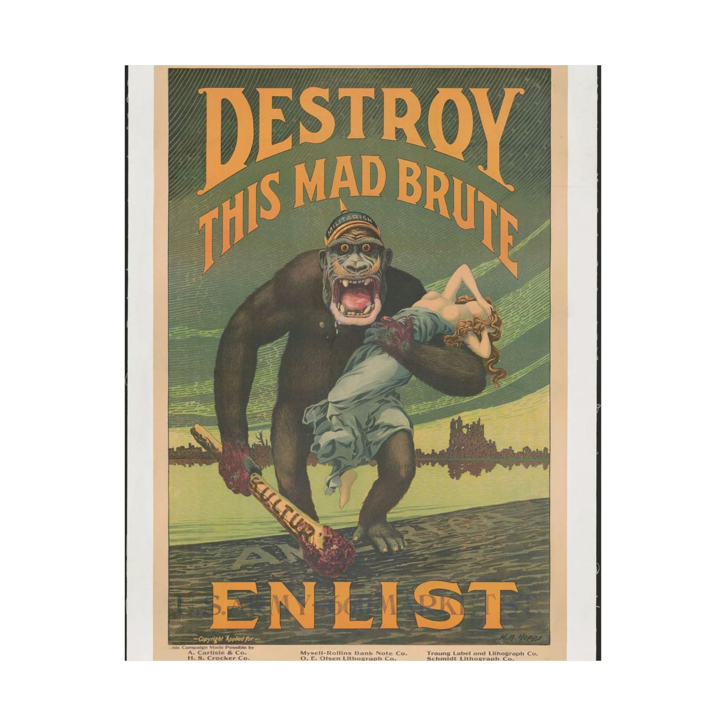 Destroy this mad brute Enlist - U.S. Army. High Quality Matte Wall Art Poster for Home, Office, Classroom