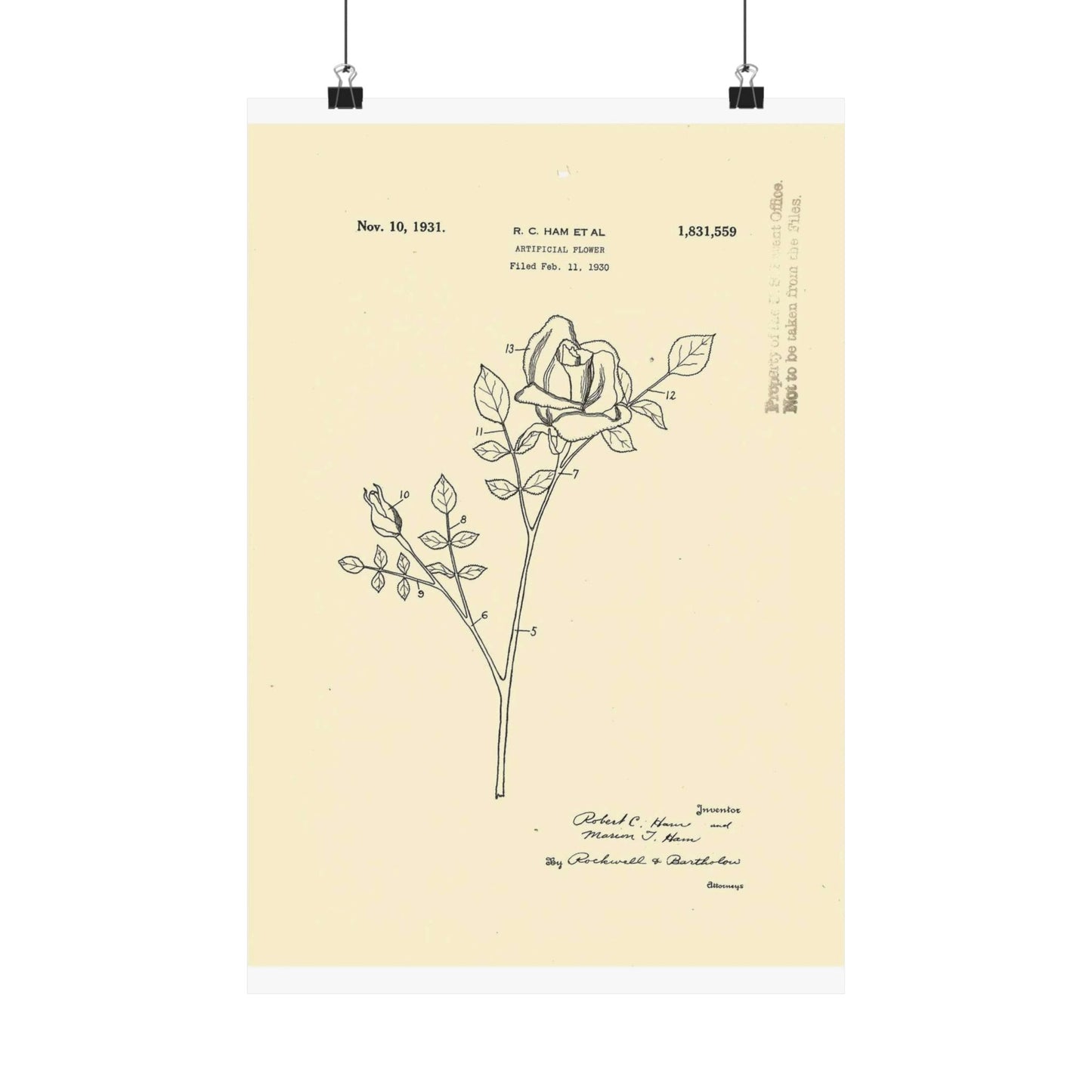 Patent Case File No. 1,831,559, Artificial Flower, Inventor(s)- Robert C. Ham and Marion T. Ham. - DPLA - 08745302078898b8870d70b04cb216a9 (page 5) High Quality Matte Wall Art Poster for Home, Office, Classroom