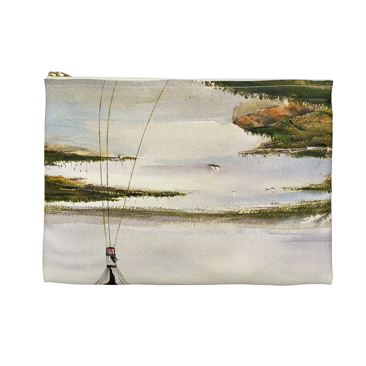 Artwork: "T.S.C. Lowe's Ballon Tethered at 1,000 Feet Above the York River in 1862". Artist: John McCoy Large Organizer Pouch with Black Zipper