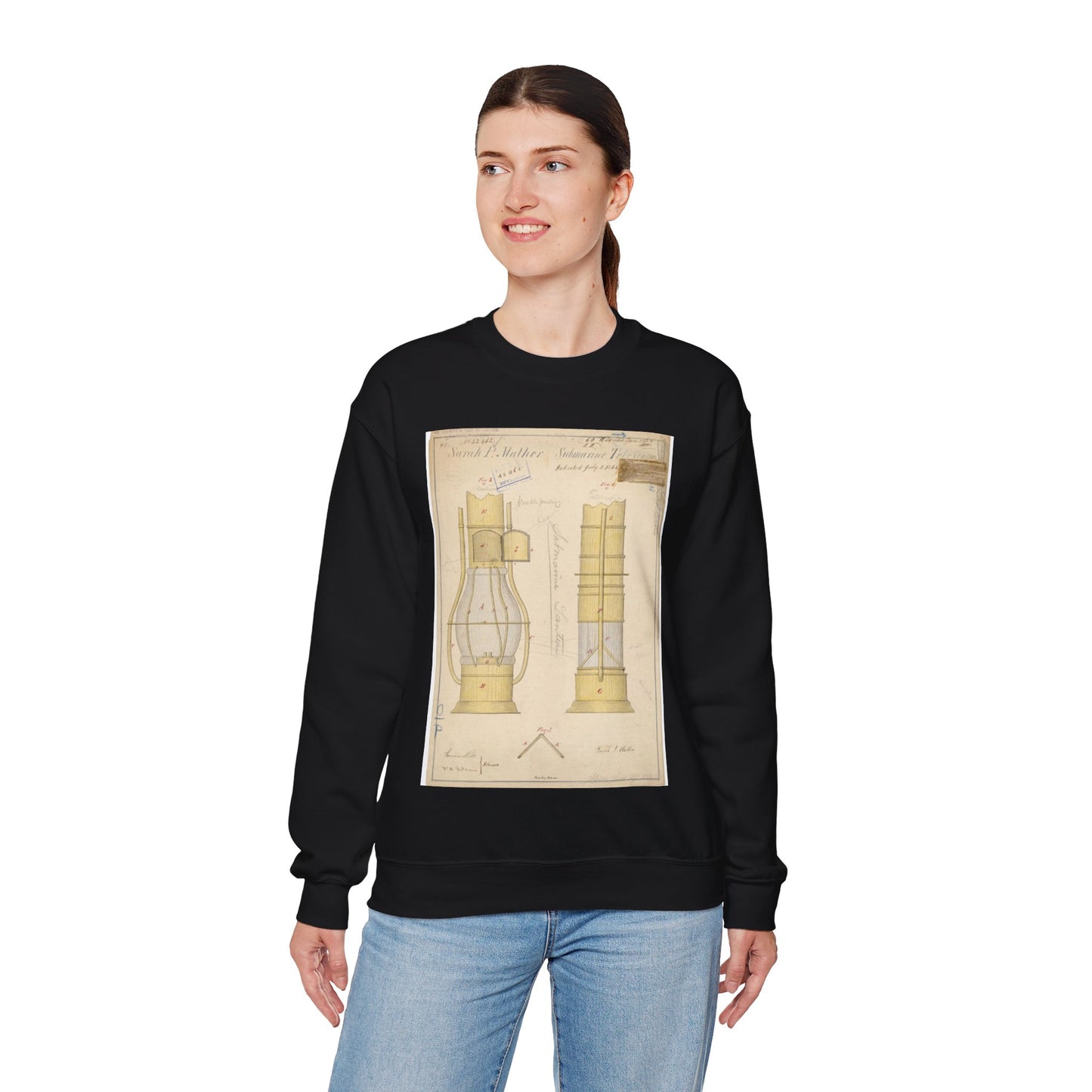 Patent drawing - Drawing of Submarine Telescope Public domain image Black Heavy Blend Adult Crew Neck SweatShirt