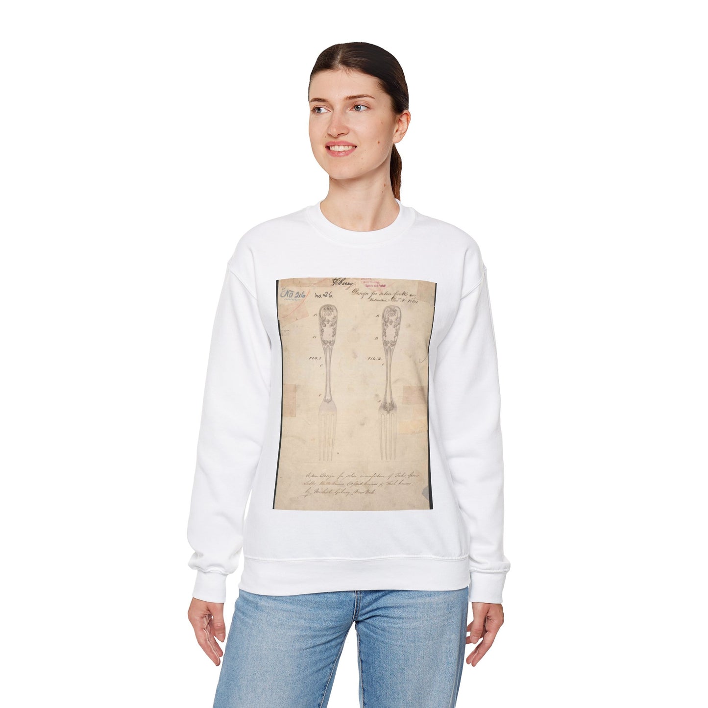 Patent drawing - Drawing of Design for Silver Forks Public domain image White Heavy Blend Adult Crew Neck SweatShirt