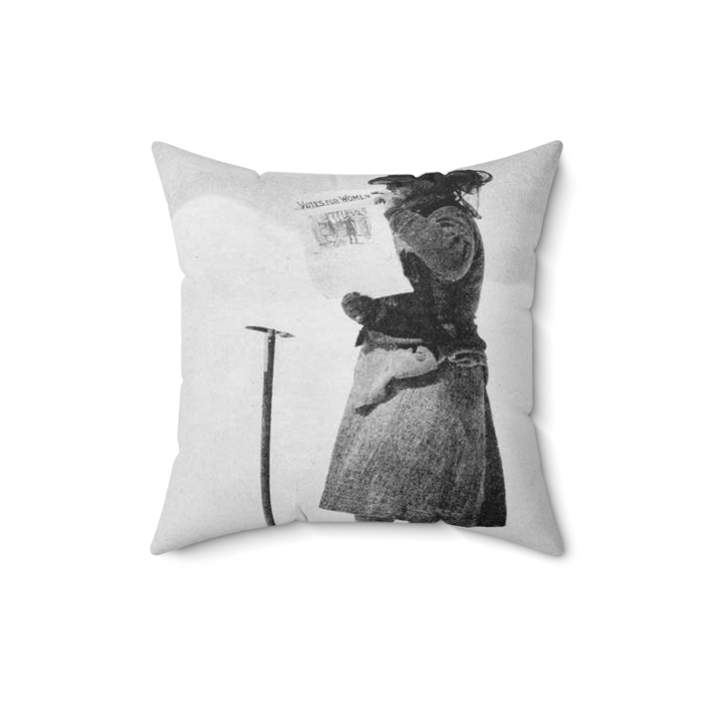 FannyBullockWorkmanVotesWomen - A woman standing in the snow holding a sign Decorative Accent Square Pillow