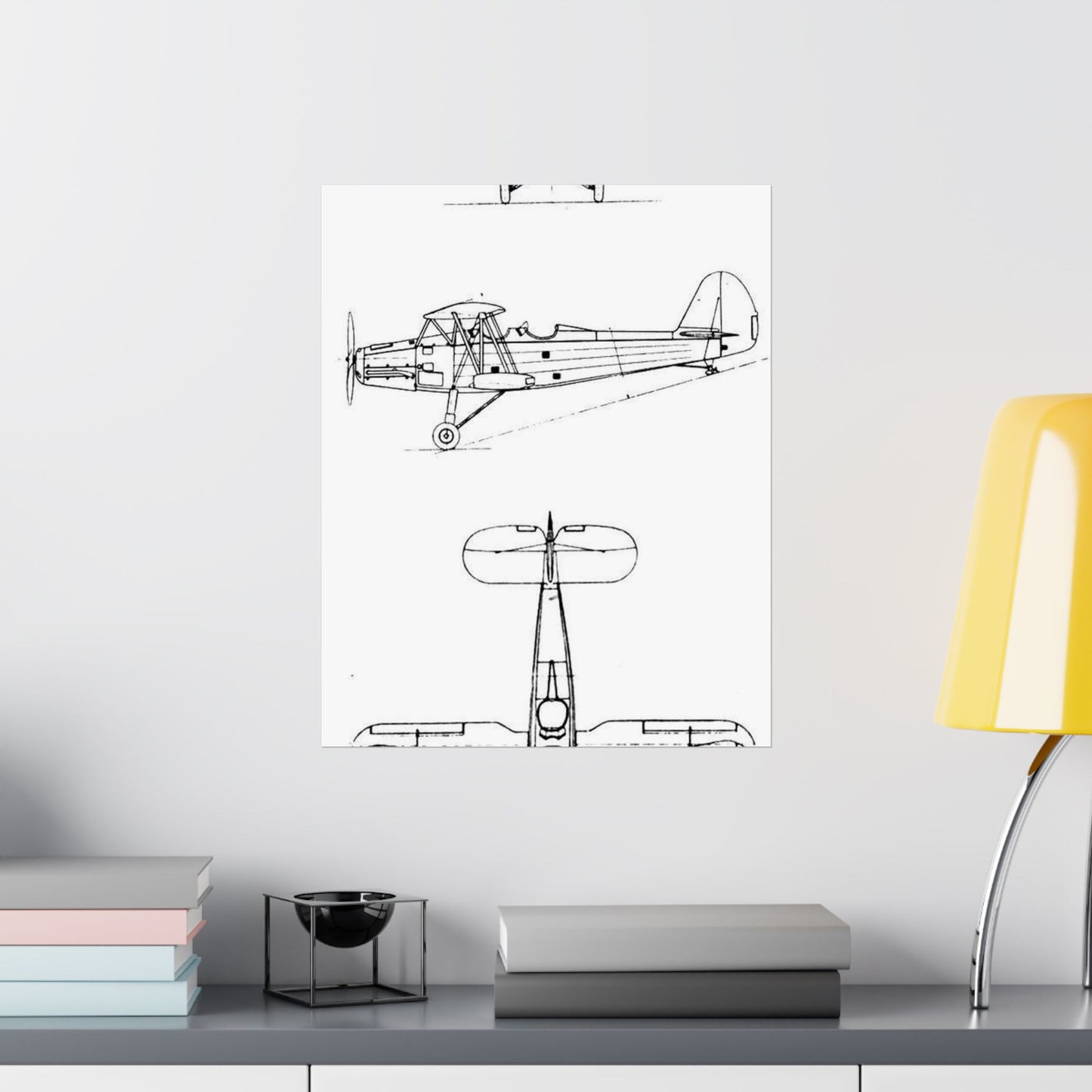 Patent drawing - Gotha Go.145 3-view L'Aerophile August 1937 Public domain image High Quality Matte Wall Art Poster for Home, Office, Classroom