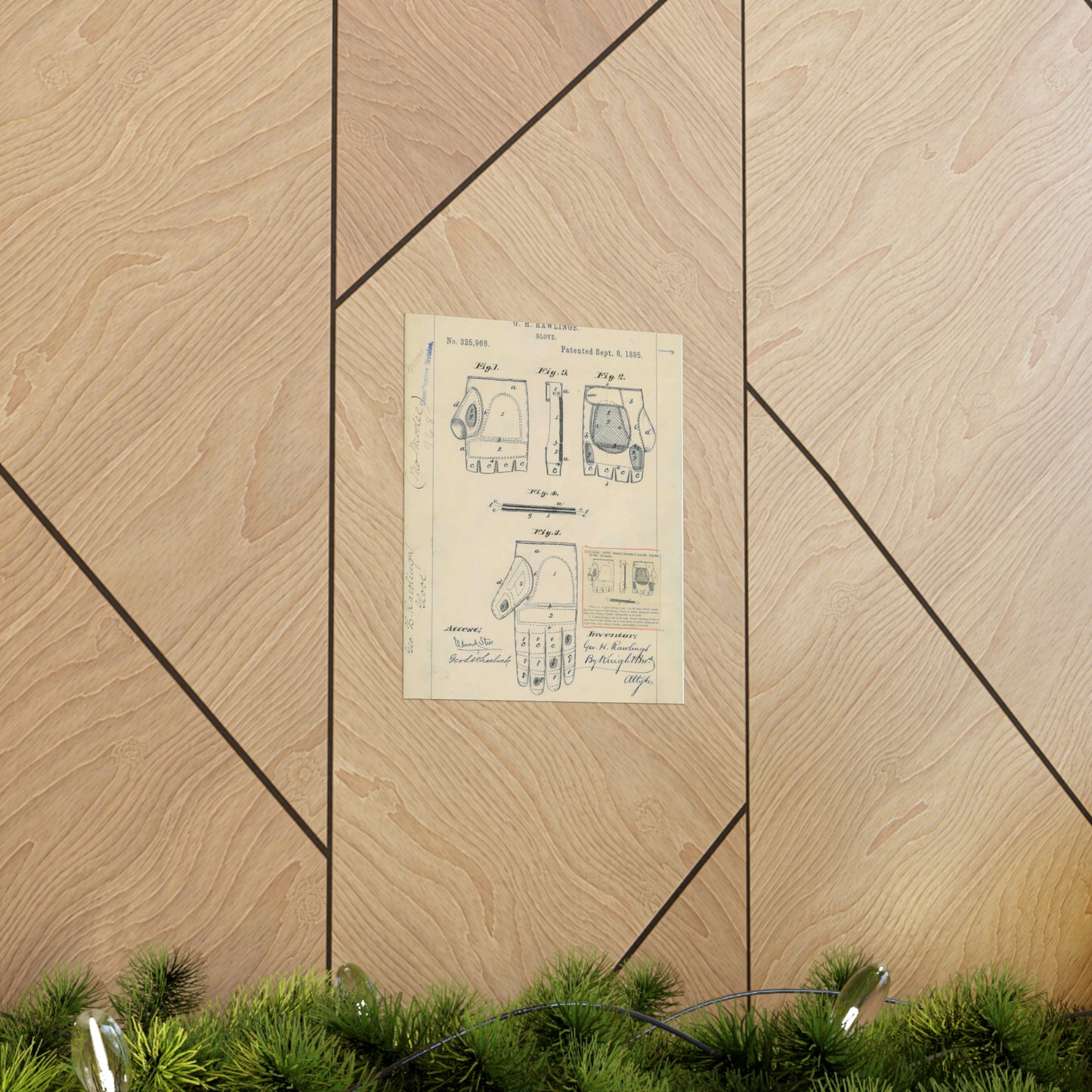 Patent drawing - Drawing for a "Base Ball Glove" Public domain image High Quality Matte Wall Art Poster for Home, Office, Classroom