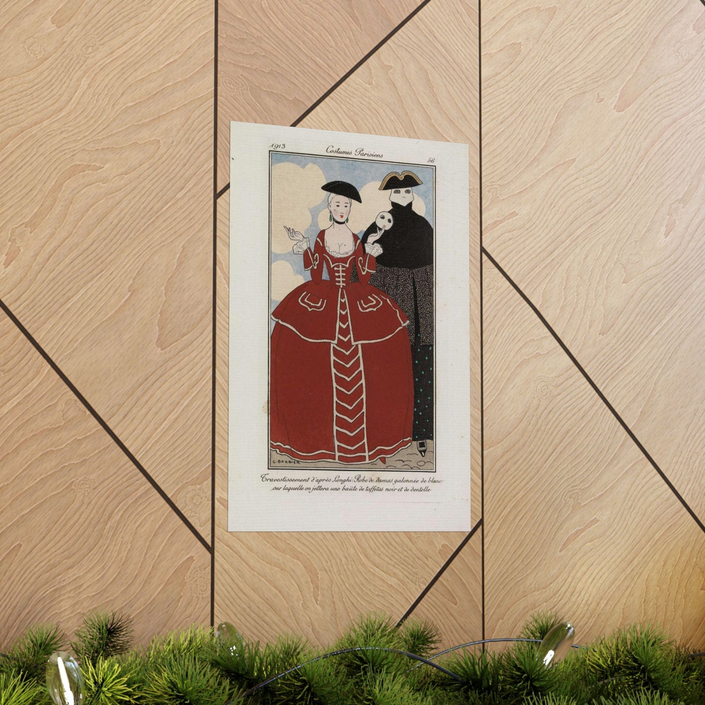 Fancy dress (Travestissement d'aprés Longhi - Robe de damas galonnée de blanc sur laquelle on jettera une baiite de taffetas noir et de dentelle) (CBL WEp 0847) High Quality Matte Wall Art Poster for Home, Office, Classroom