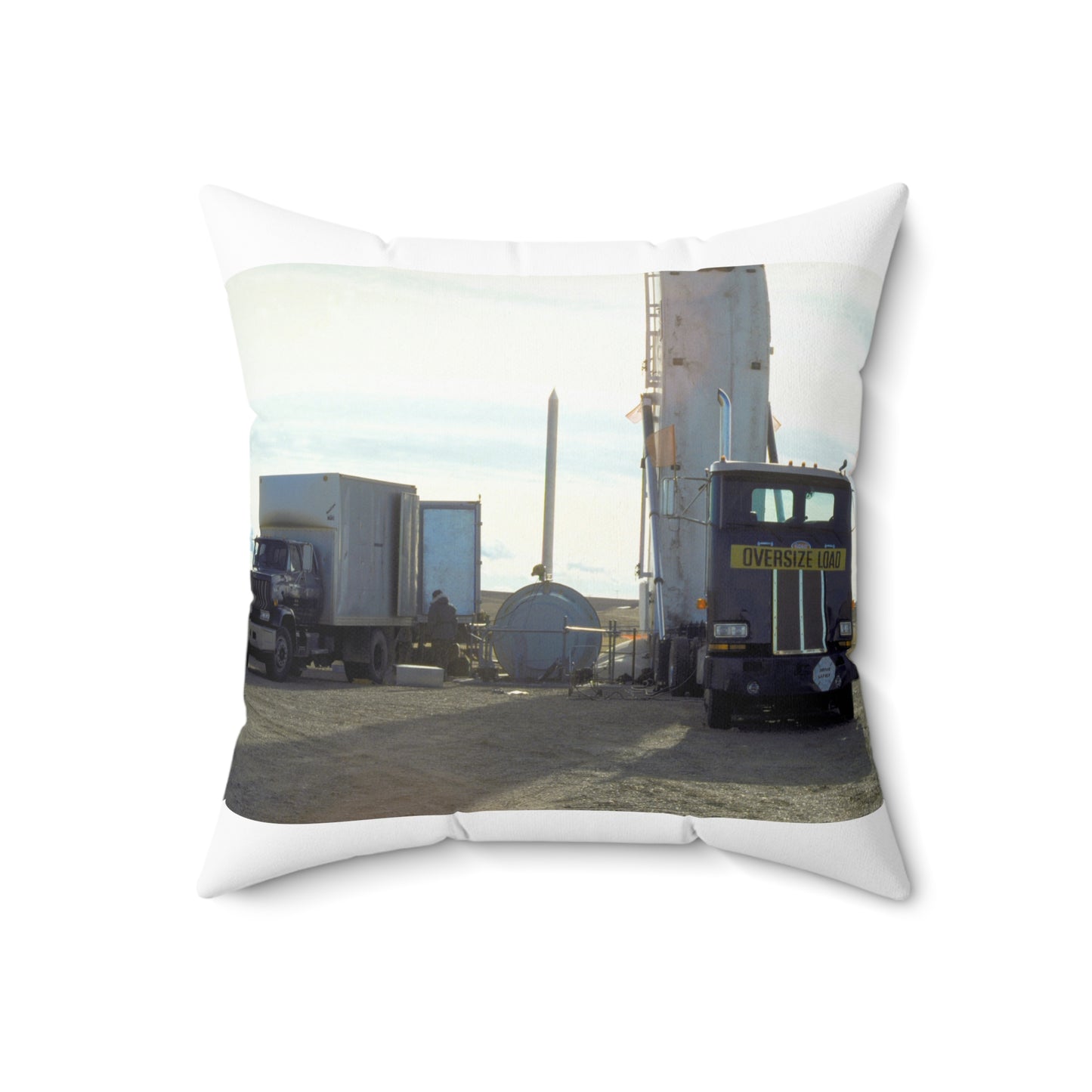 Members of the 44th Missile Maintenance Squadron erect a missile maintenance vehicle in preparation for the removal of an LGM-30F Minuteman II intercontinental ballistic missile. Decorative Accent Square Pillow