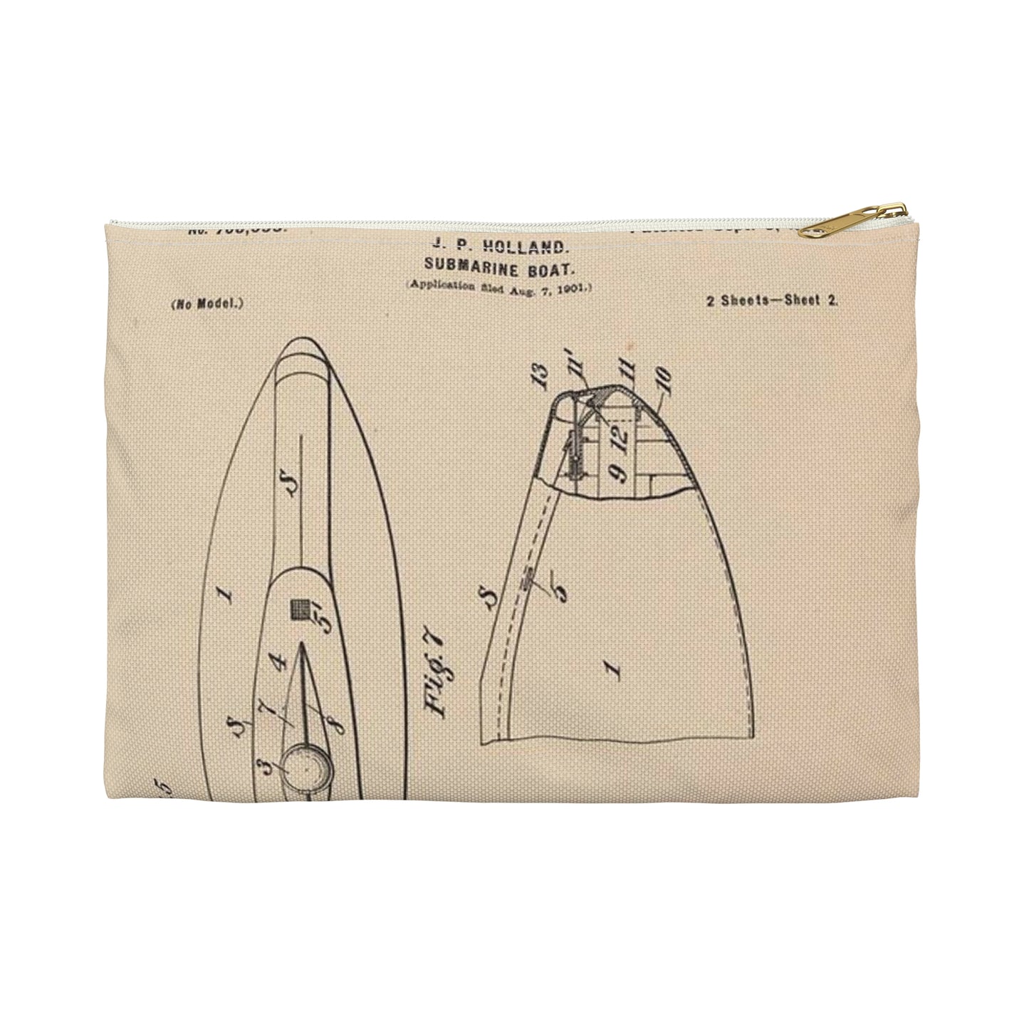 Patent drawing - Drawing for a Submarine Boat Public domain image Large Organizer Pouch with Black Zipper