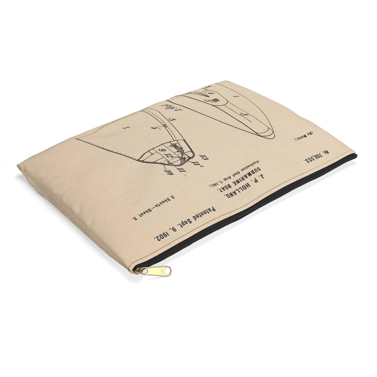 Patent drawing - Drawing for a Submarine Boat Public domain image Large Organizer Pouch with Black Zipper