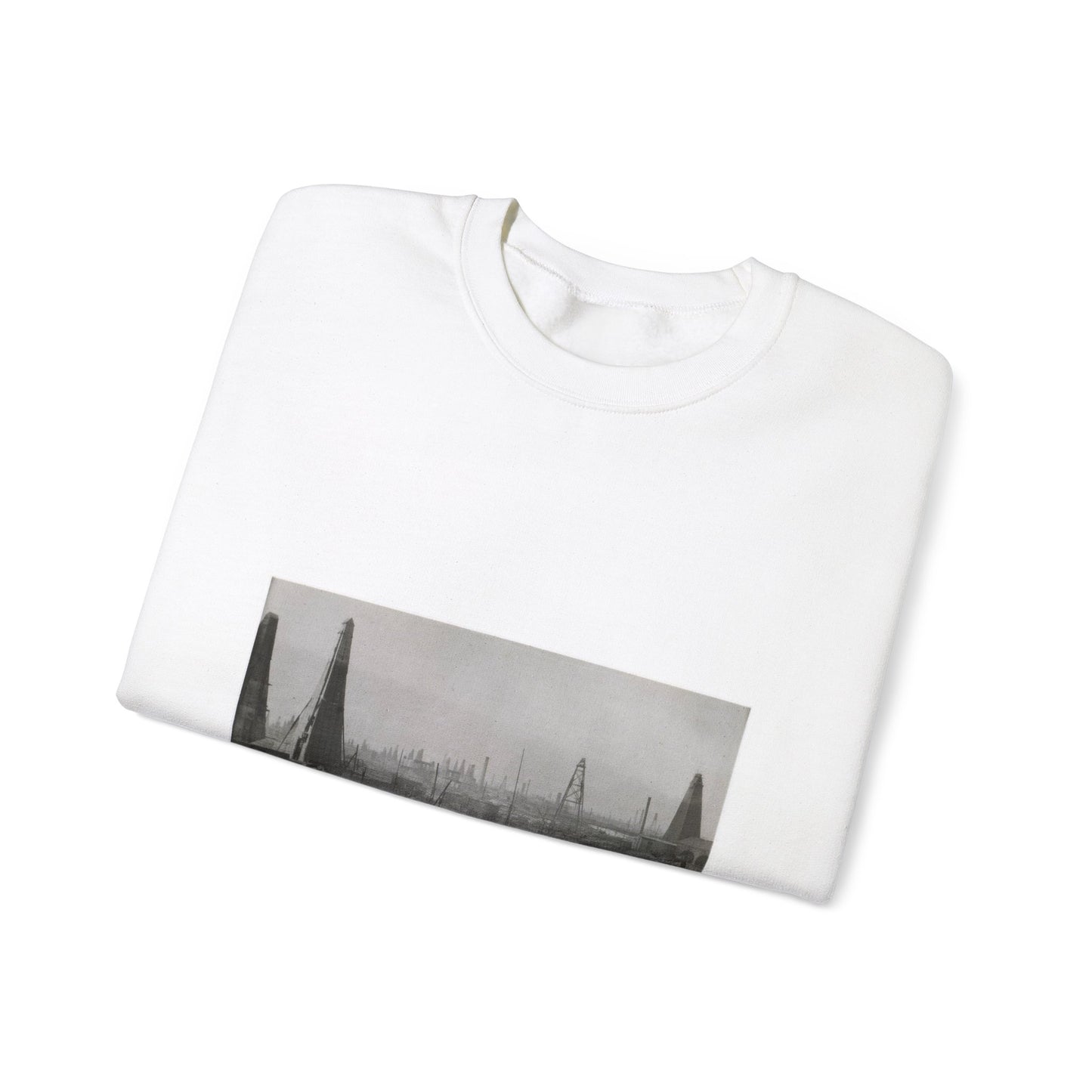 Baku. Oil production. - Drawing. Public domain image. White Heavy Blend Adult Crew Neck SweatShirt