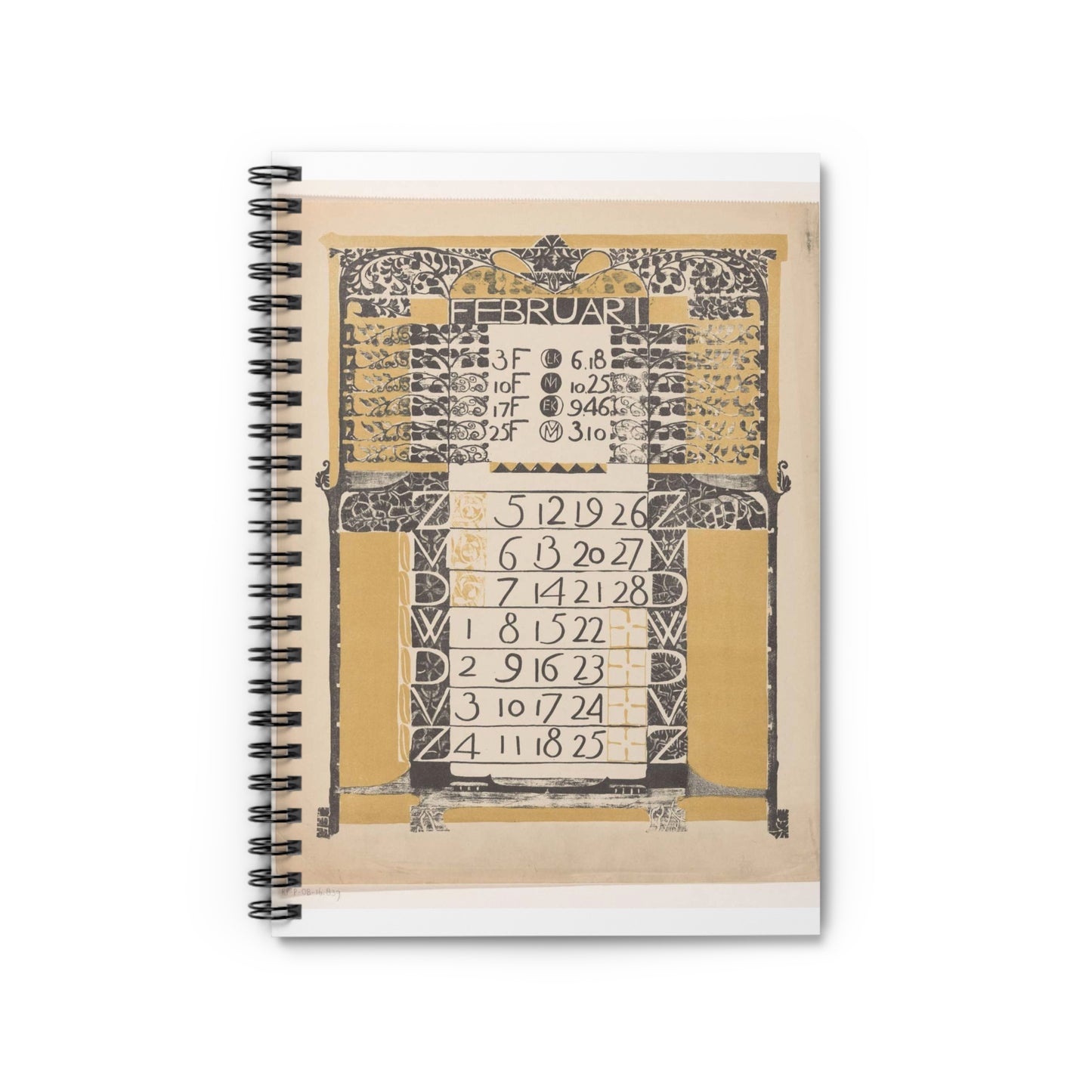 Gerrit Willem Dijsselhof - Kalenderblad februari 1899, RP-P-OB-16.839 Spiral Bound Ruled Notebook with Printed Cover