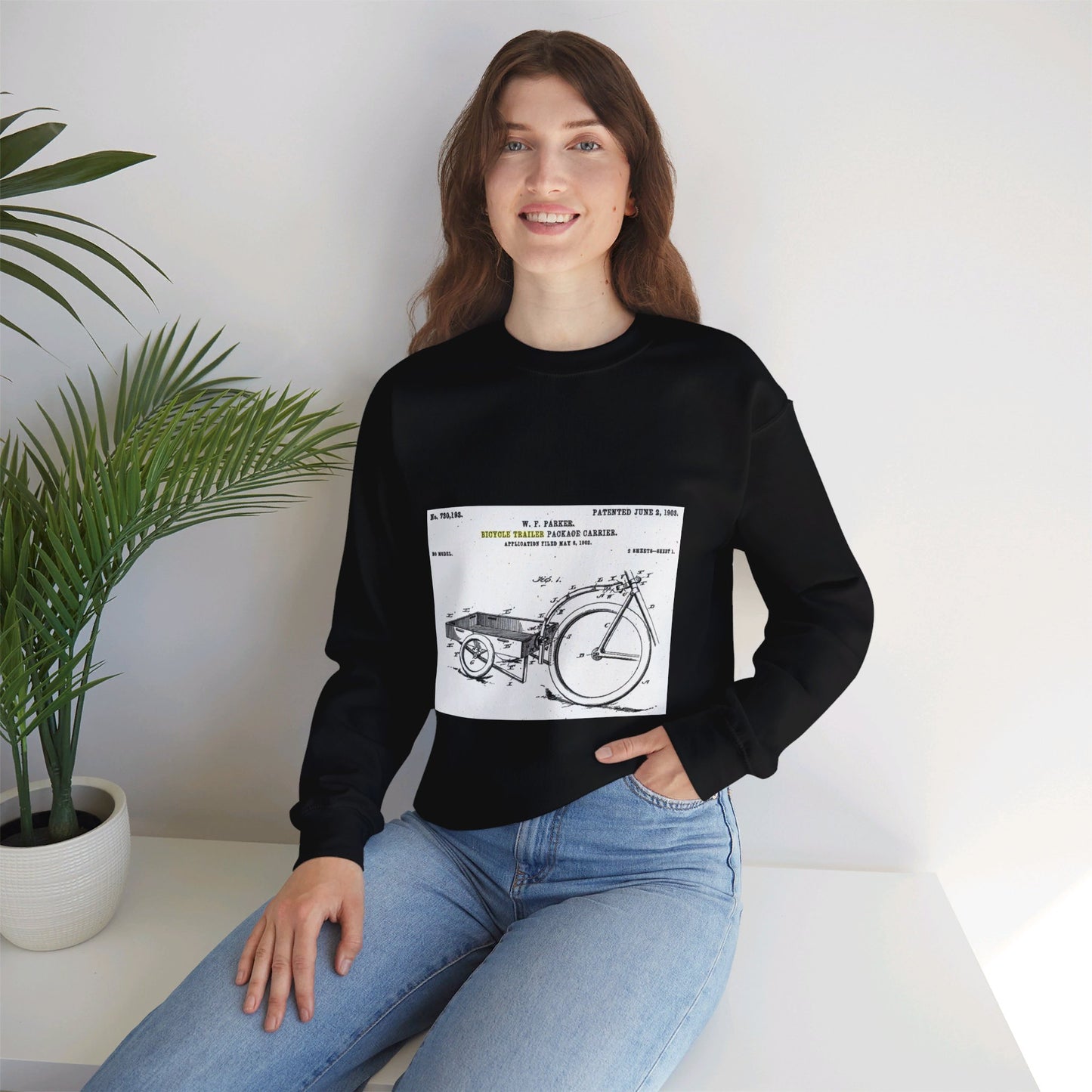 Patent Drawing of Engine - Bicycle Trailer Patent (1903) Public domain image Black Heavy Blend Adult Crew Neck SweatShirt
