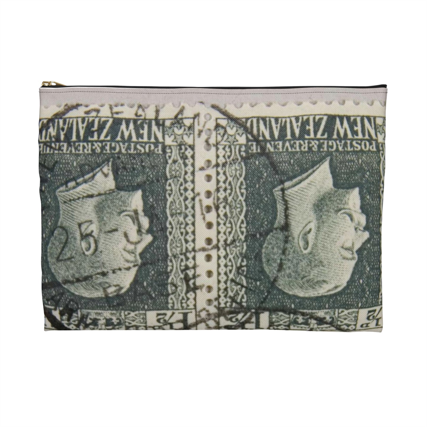 Block of one and a half penny 'King George V' definitive stamps in grey slate Large Organizer Pouch with Black Zipper
