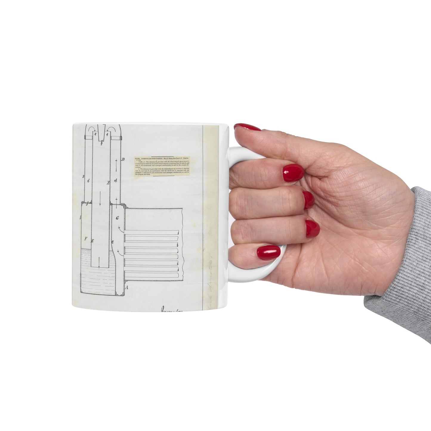 Patent Drawing of Engine - for M. E. Walton's Locomotive and Other Chimneys Public domain image Beautiful Novelty Ceramic Coffee Mug 11oz