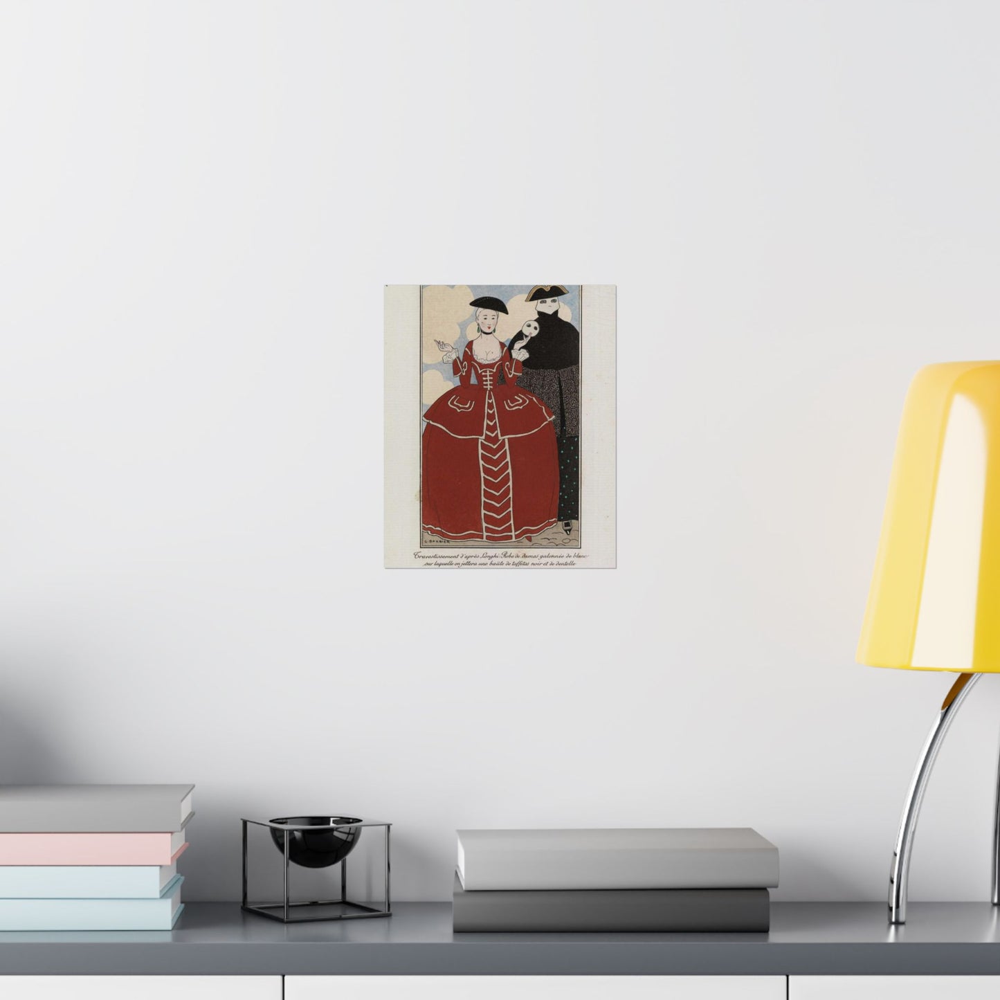 Fancy dress (Travestissement d'aprés Longhi - Robe de damas galonnée de blanc sur laquelle on jettera une baiite de taffetas noir et de dentelle) (CBL WEp 0847) High Quality Matte Wall Art Poster for Home, Office, Classroom